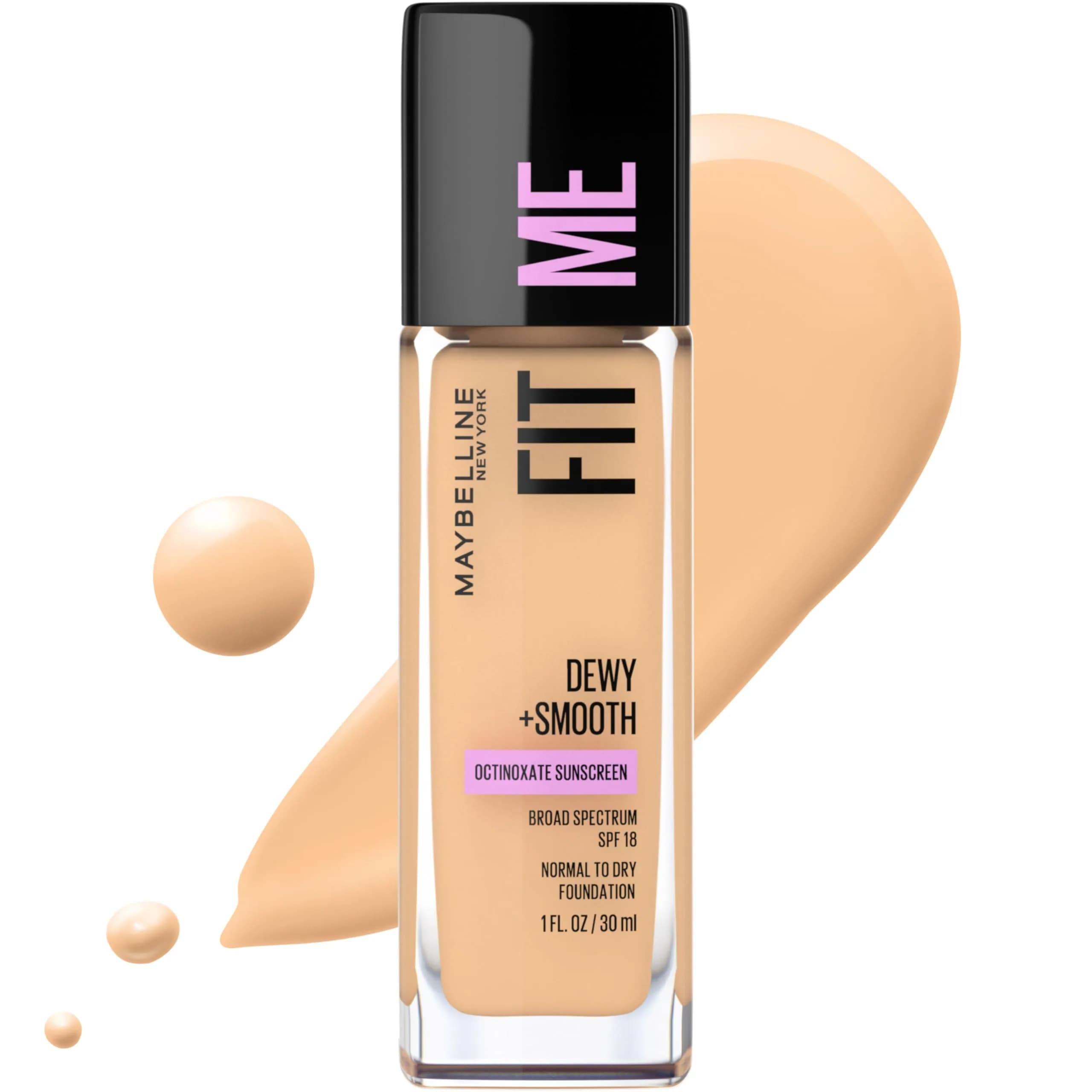 Maybelline Fit Me Dewy + Smooth Foundation, Natural Beige, 29.57ml (1 Fl Oz) | Hydrating Luminous Finish