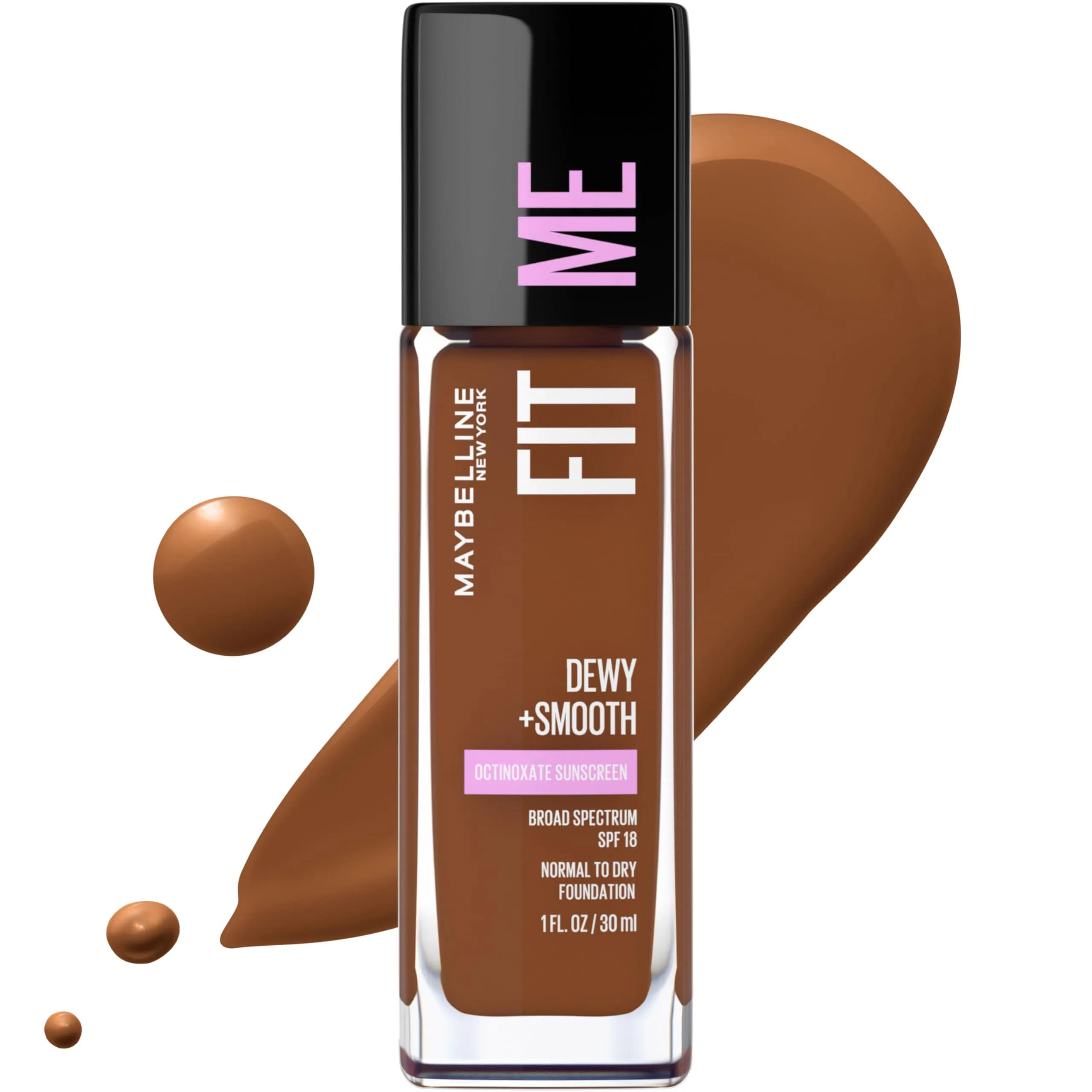 Maybelline Fit Me Dewy + Smooth Foundation, Natural Beige, 29.57ml (1 Fl Oz) | Hydrating Luminous Finish