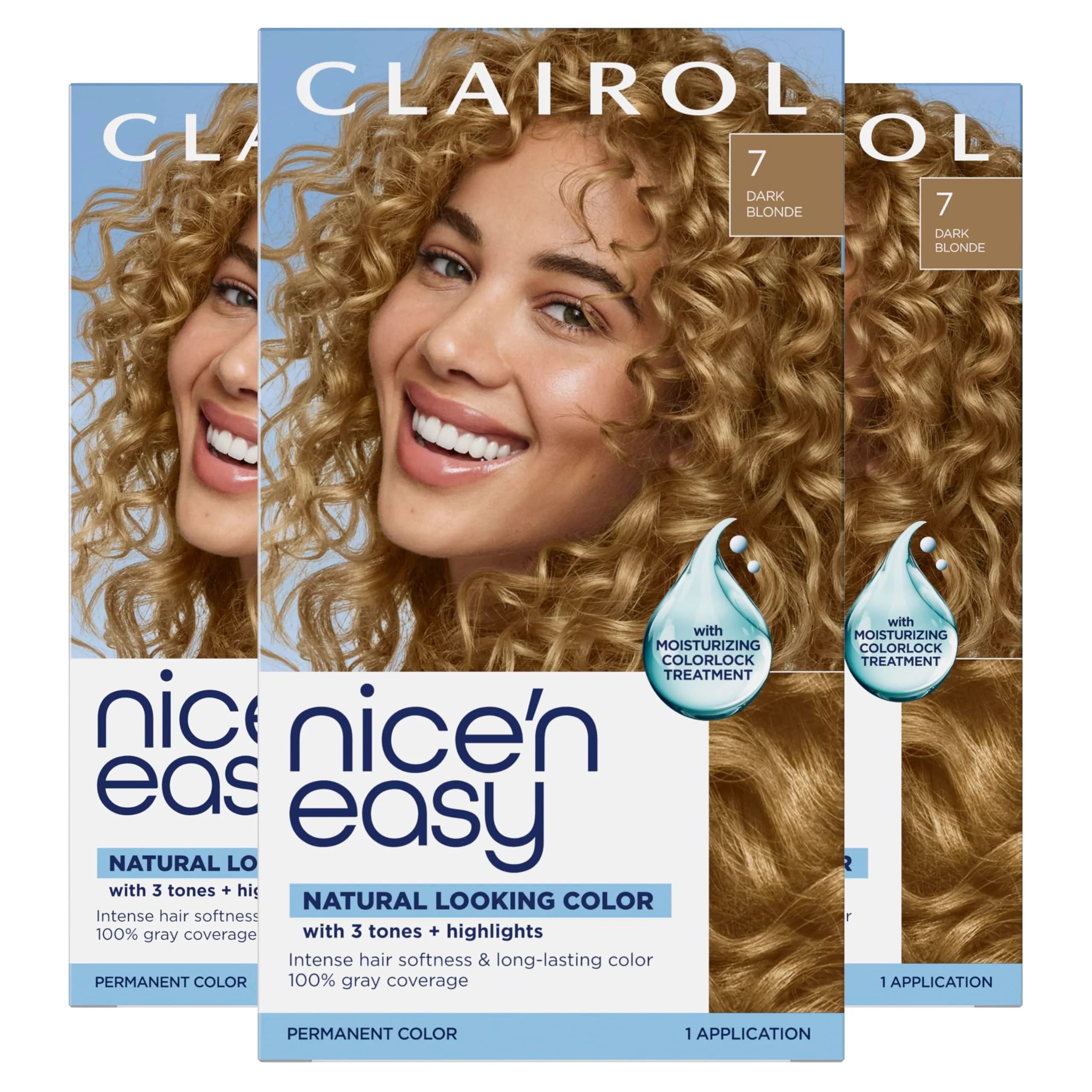 Clairol Nice'n Easy Permanent Hair Dye 7 Dark Blonde 3-Pack | 100% Gray Coverage - main product image