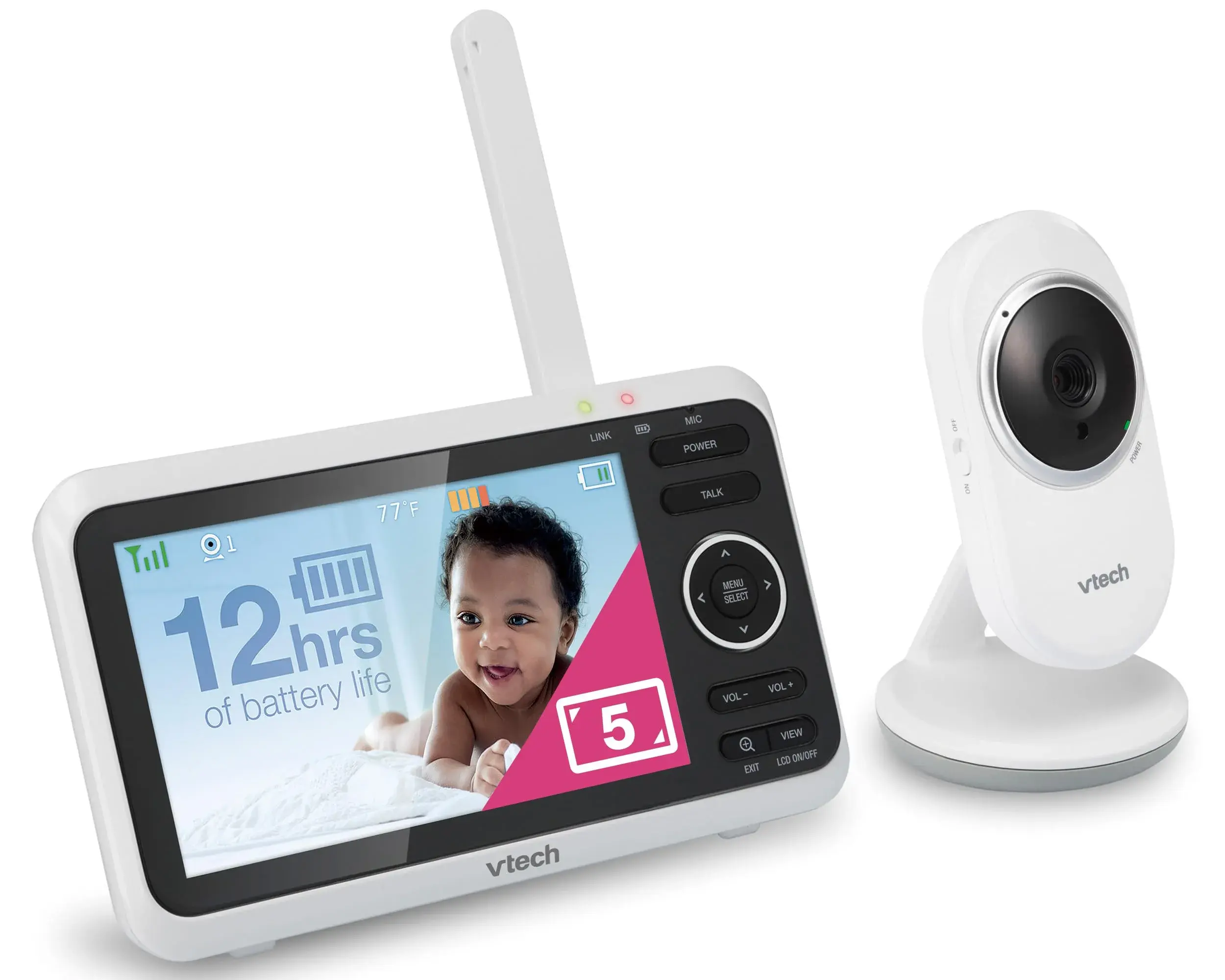 VTech VM350 Baby Monitor with 5" Screen | 1000ft Range, No WiFi, 12-Hr Battery - main product image