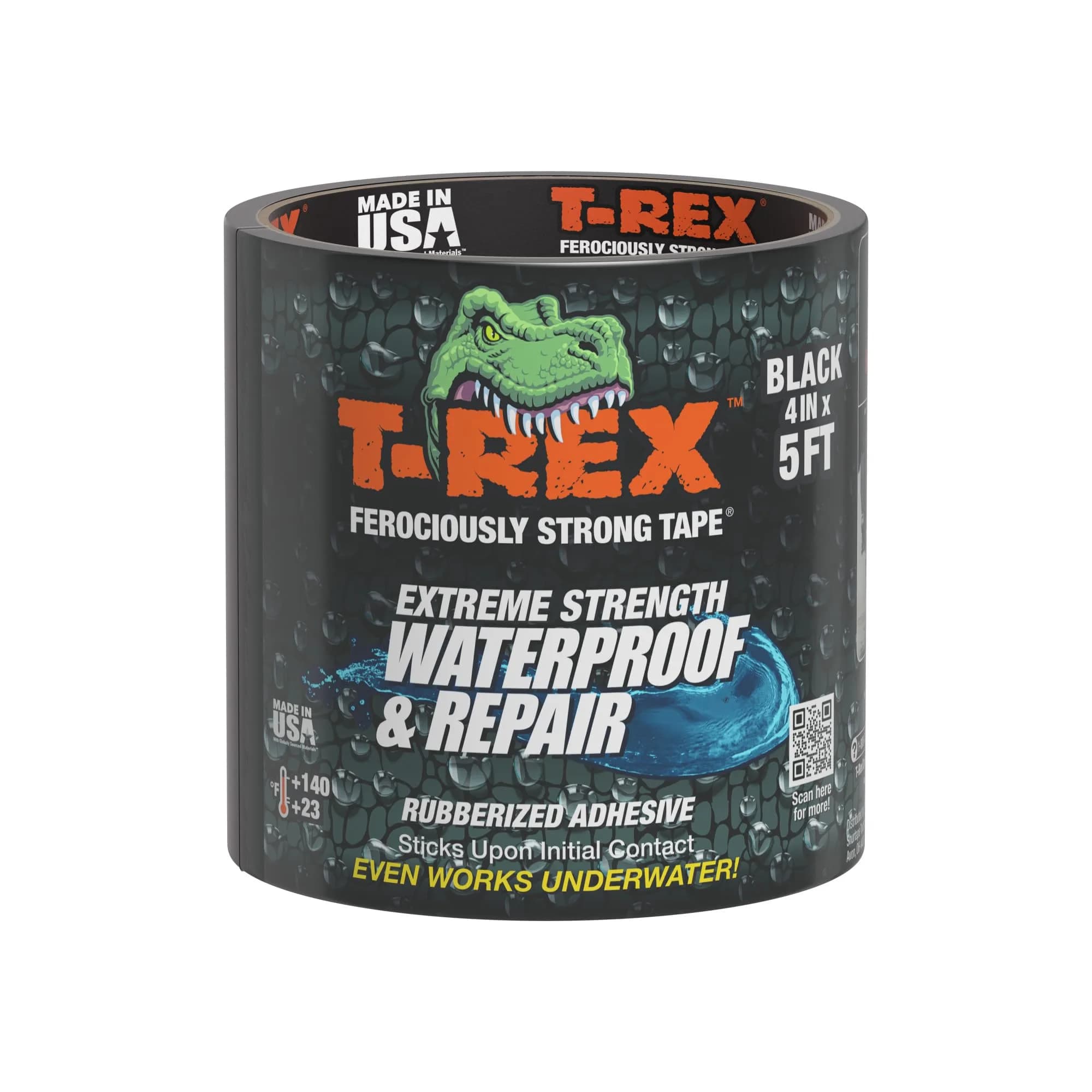 T-REX Heavy Duty Waterproof Repair Tape 10 cm x 1.5 m (4 in x 5 ft) Black | Bonds Wet, Rough, Dirty Surfaces