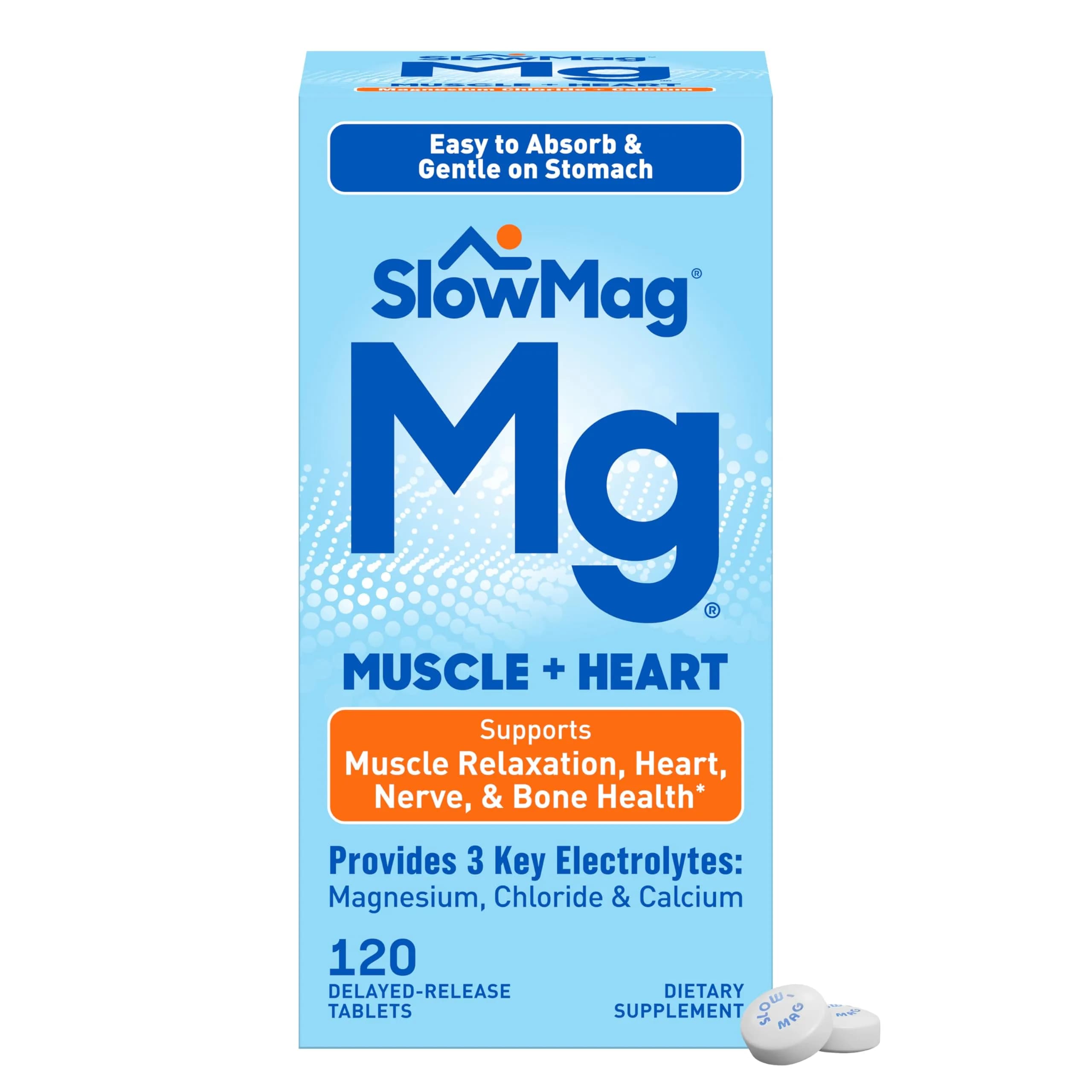 Slow-Mag Magnesium & Calcium Supplement 120 Tablets | Supports Muscle, Heart & Bone Health with High Absorption