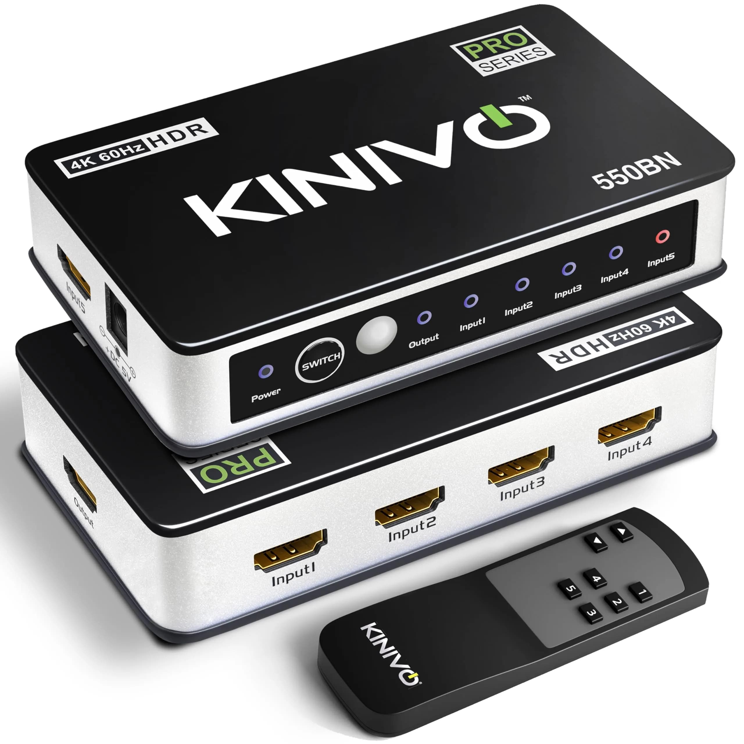 Kinivo HDMI Switch 5 in 1 Out 4K 60Hz | Supports HDR, Dolby Vision, VRR, IR Remote - main product image