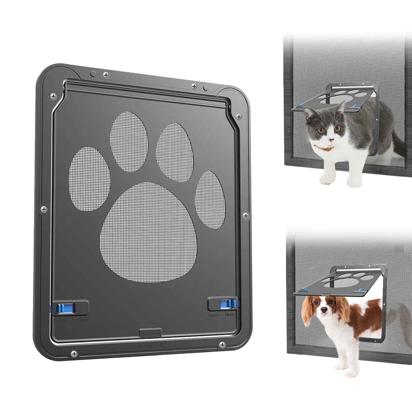 NAMSAN Small Cat Screen Door with Magnetic Flap & Lock - 8.25x10.4 Inch Flap, Black | Secure Pet Access for Screen Doors - main product image
