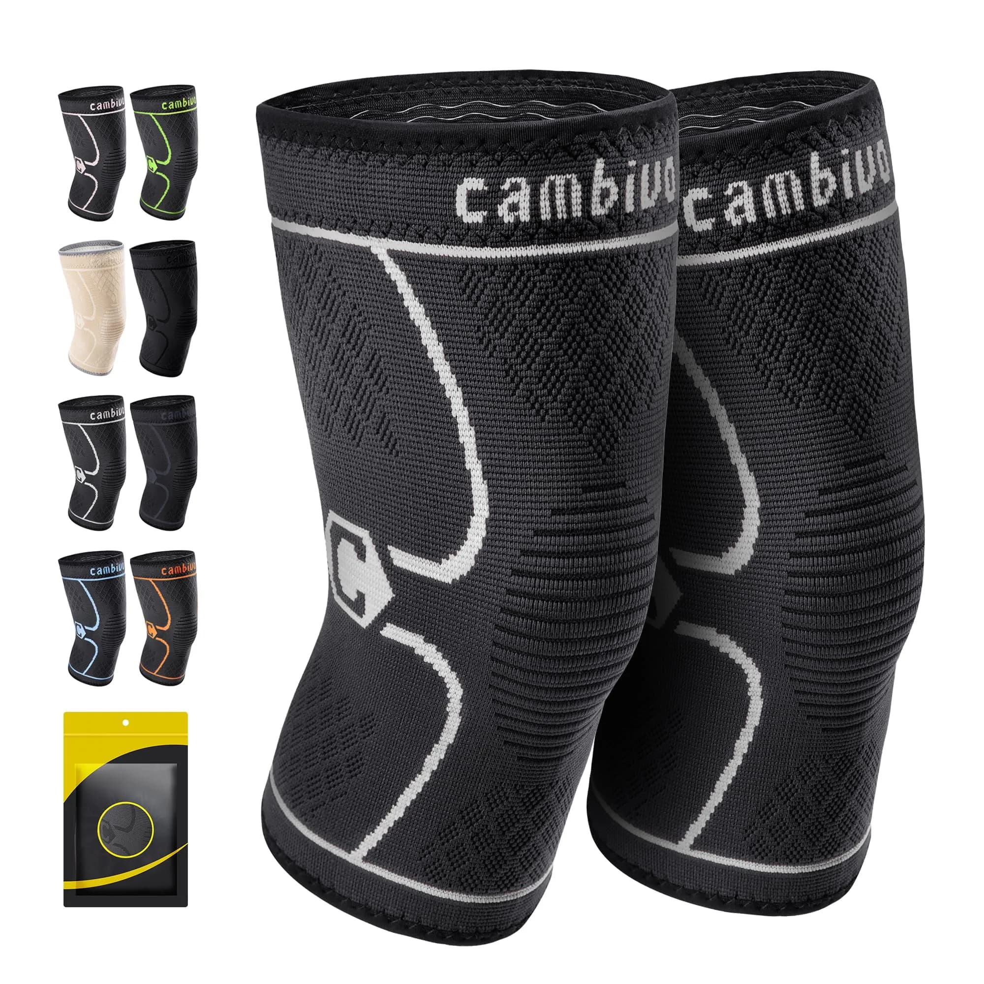 CAMBIVO 2 Pack Knee Brace Compression Sleeve for Men & Women, Gray X-Large | FDA Approved Orthopedic Brace - main product image