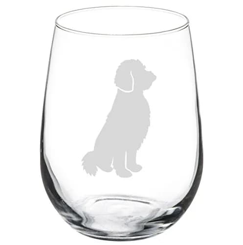 MIP Wine Glass Goblet Goldendoodle 17 oz Stemless | Real Glass Drinkware for Home & Gift