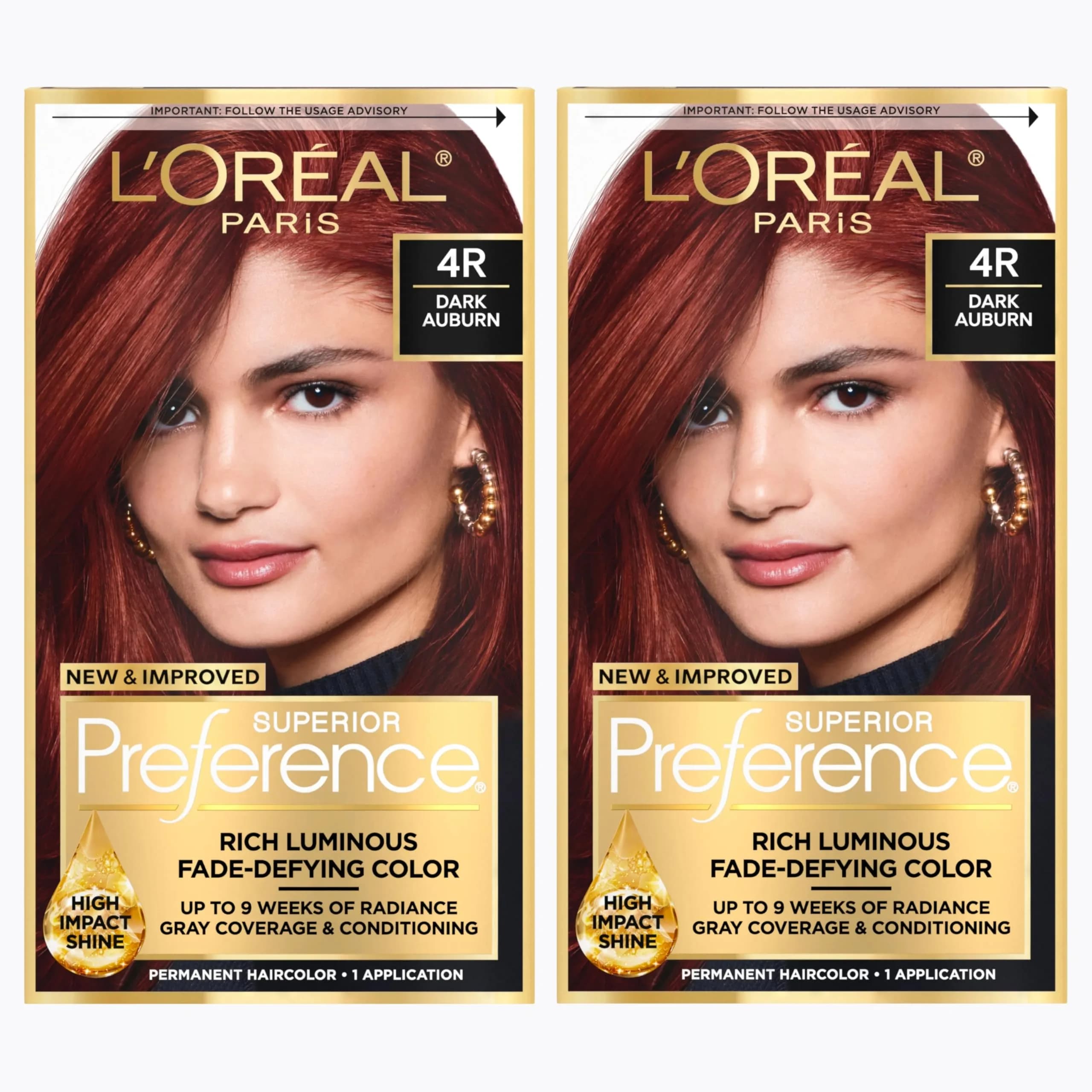 L'Oreal Paris Superior Preference Permanent Hair Color 4R Dark Auburn (2 x 1 Kit) | Fade-Defying Radiance Up to 9 Weeks - main product image