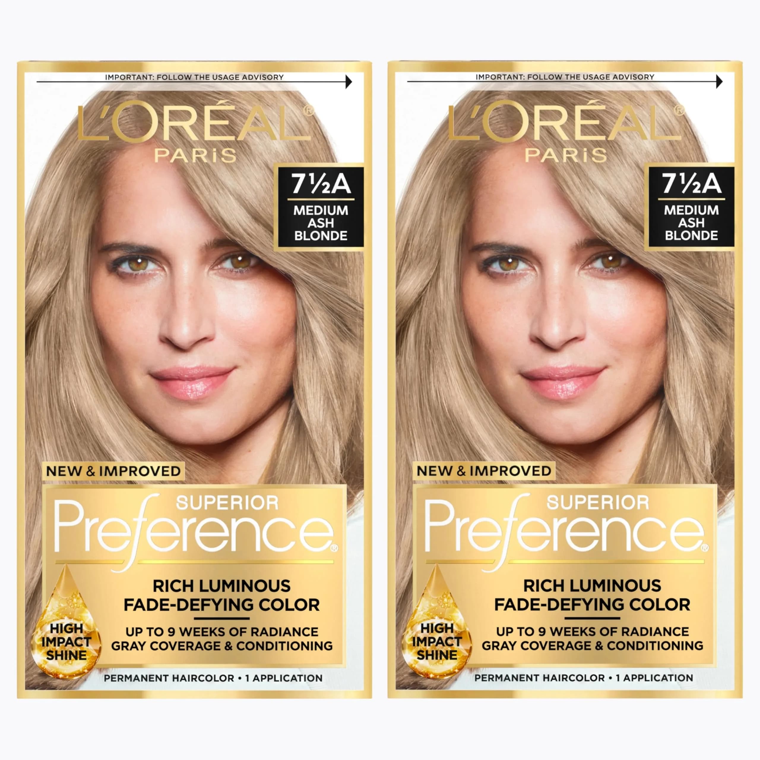 L'Oreal Paris Superior Preference Permanent Hair Color, Medium Ash Blonde 7.5A, 2 Kits | Fade-Defying Radiance Up to 9 Weeks - main product image