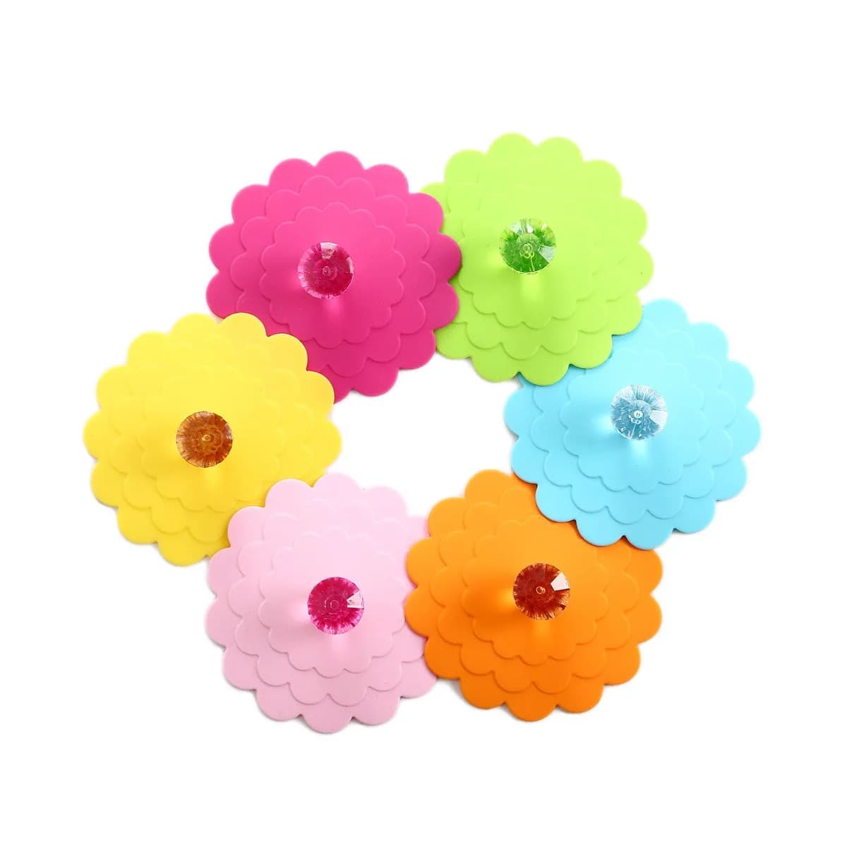 Colinda Extra Large Silicone Mug Lid Set with Diamond Knob | 6-Pack, Bright Color Assortment, 11.9 cm (4.7") - main product image