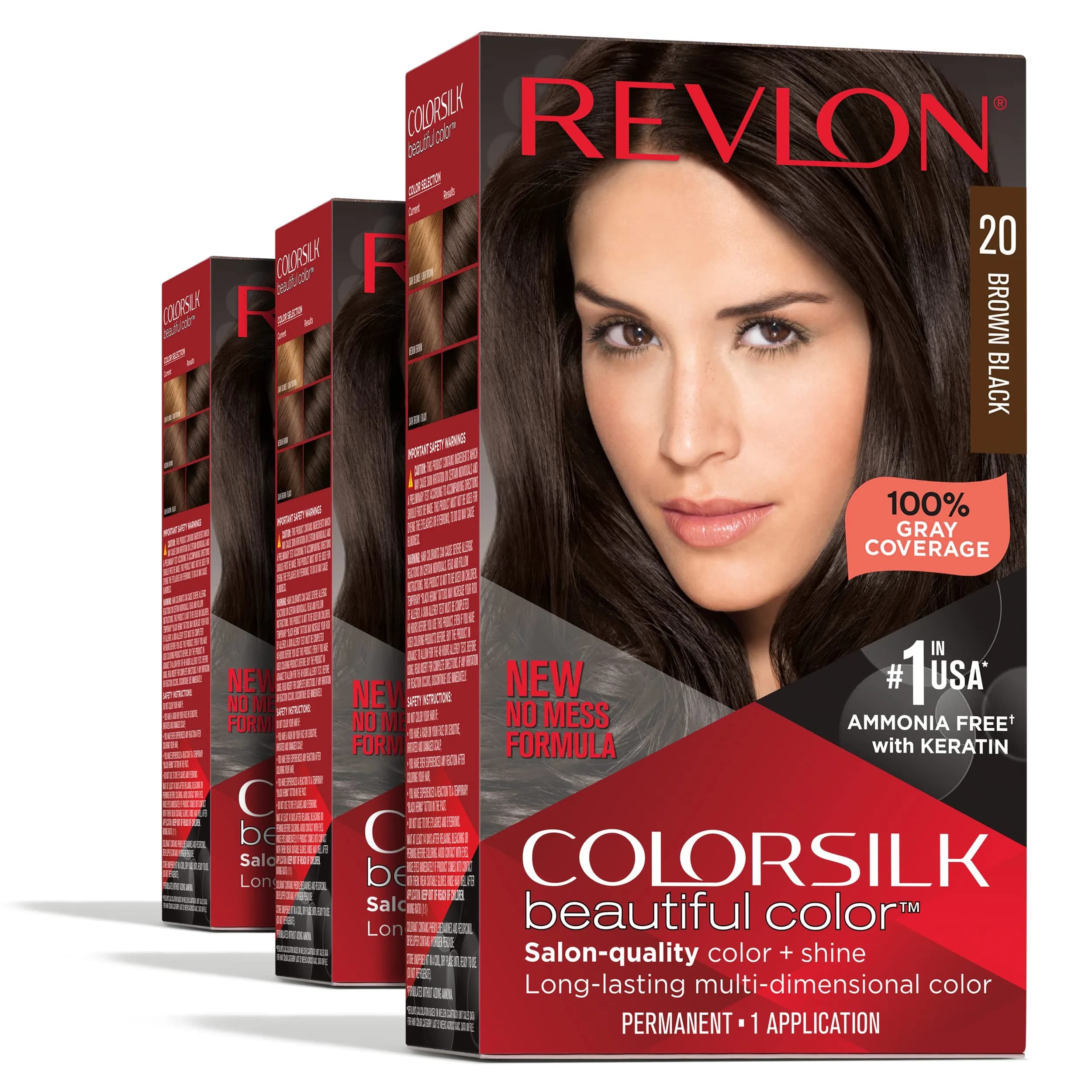 Revlon Colorsilk Permanent Hair Color 20 Brown Black 4.4 Oz (131 ml) | Ammonia-Free Permanent Hair Dye with 100% Gray Coverage