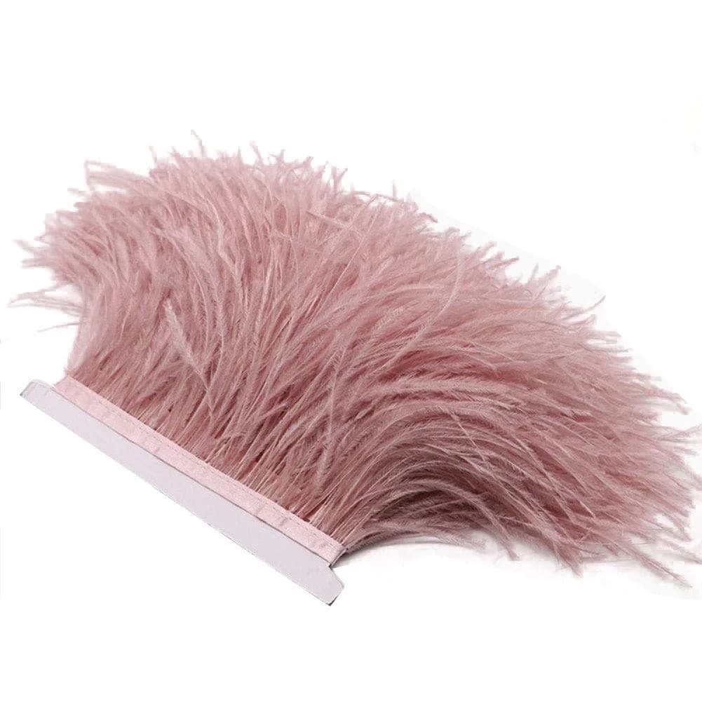 YEQIN Natural Ostrich Feathers Fringe Trim 2 Yards (6 ft) Mistyrose | Soft & Elegant for Crafts & Decor - main product image