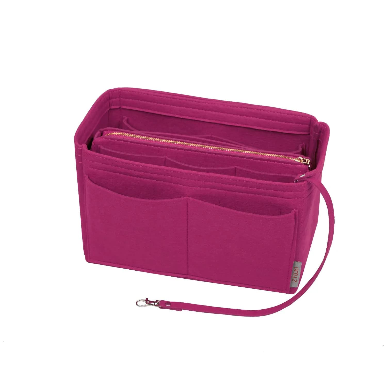 ZTUJO Felt Purse Organizer Insert Medium Rosy | 13 Pockets with Metal Zipper & Detachable Wallet