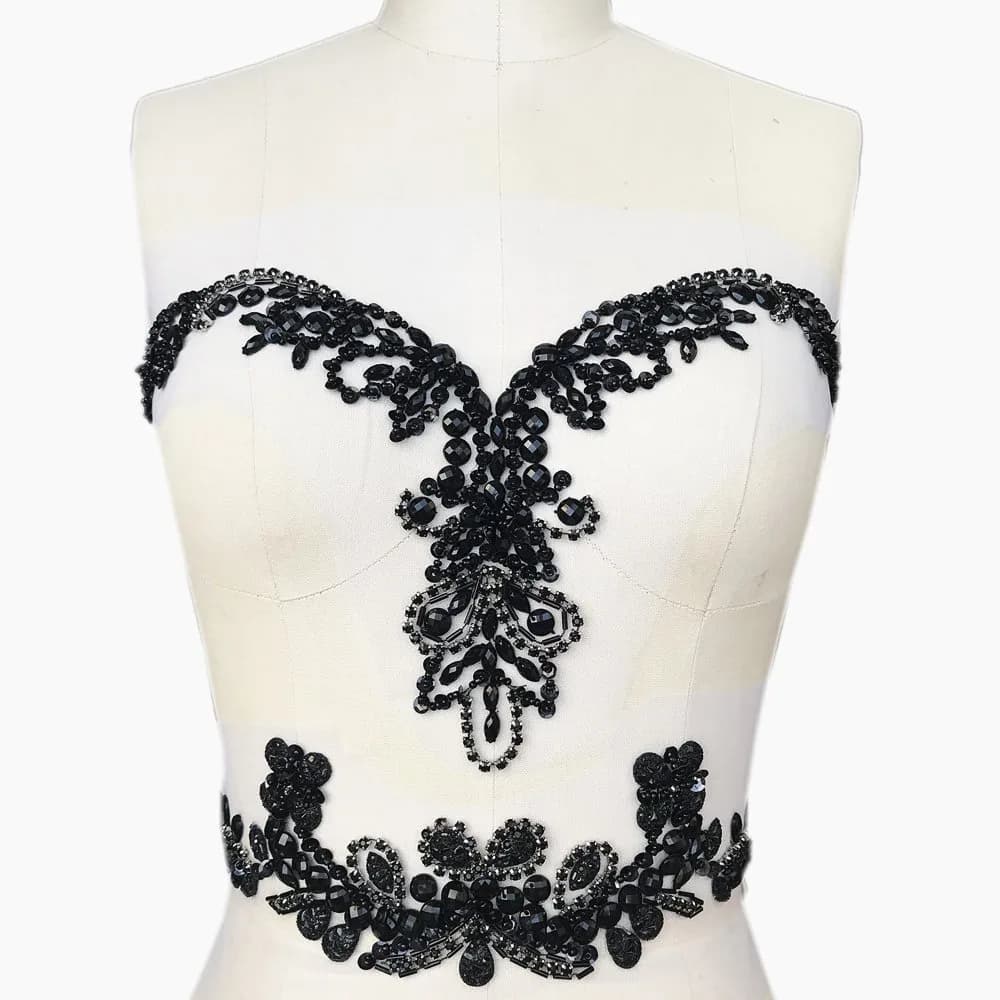 succi shan Handmade Beaded V-Neck Sequin Applique Patch 20x34cm | Bridal DIY Embellishment - main product image