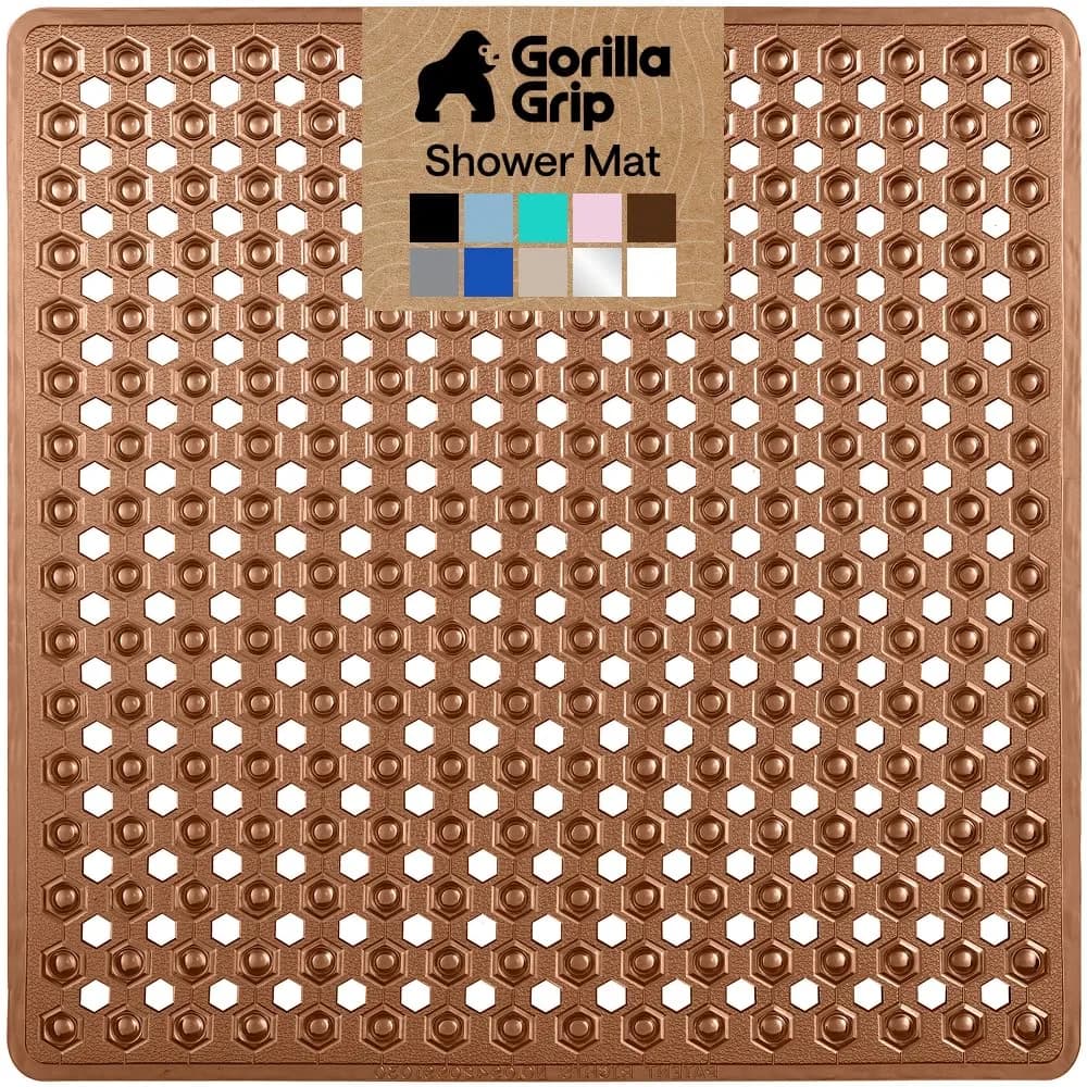GORILLA GRIP Square Shower Stall Mat 53cm x 53cm (21" x 21") | Patented Suction Grip & Drainage for Smooth Surfaces - main product image