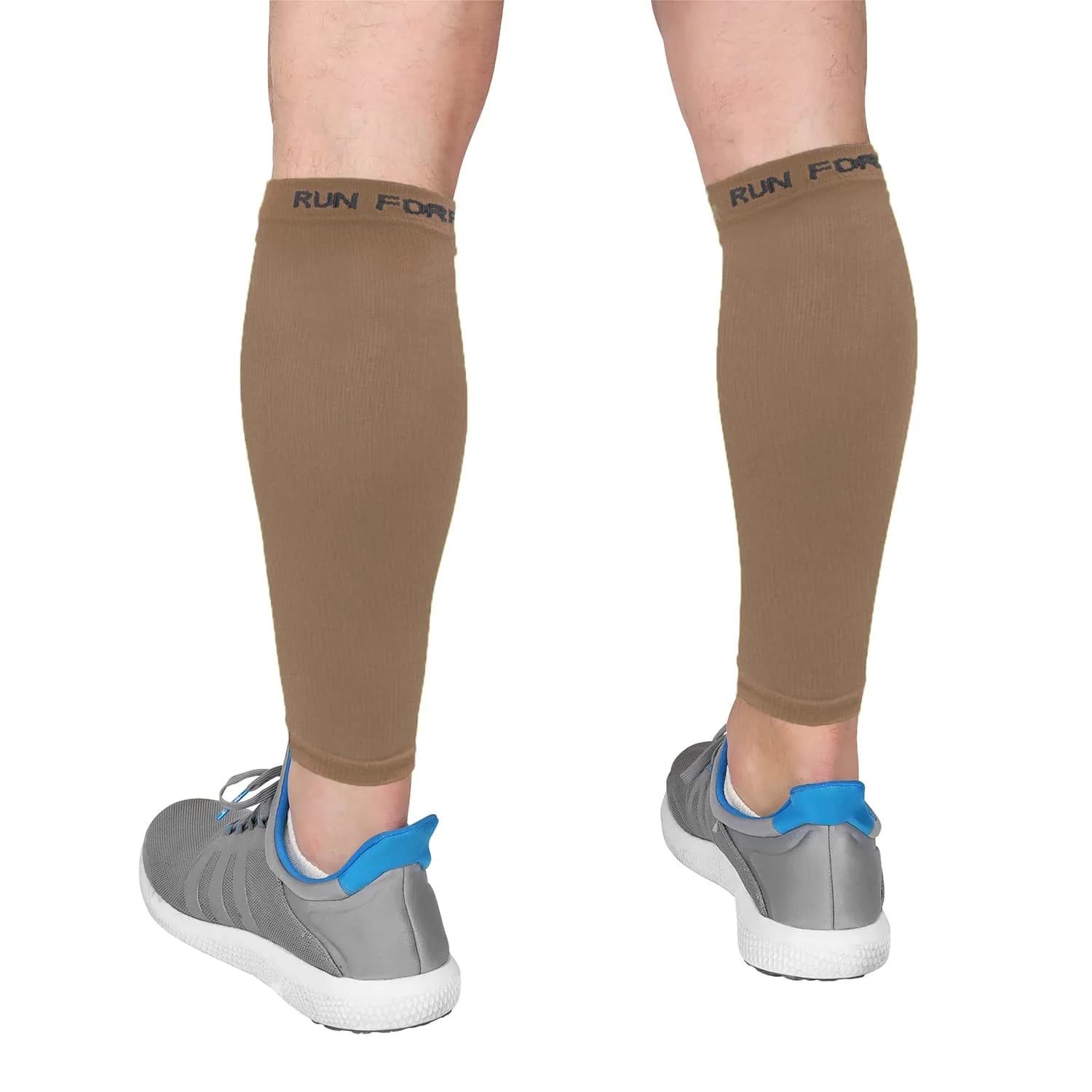 Run Forever Calf Compression Sleeve Large Beige | 20-30mmHg Graduated Support for Shin Splints & Varicose Veins - main product image