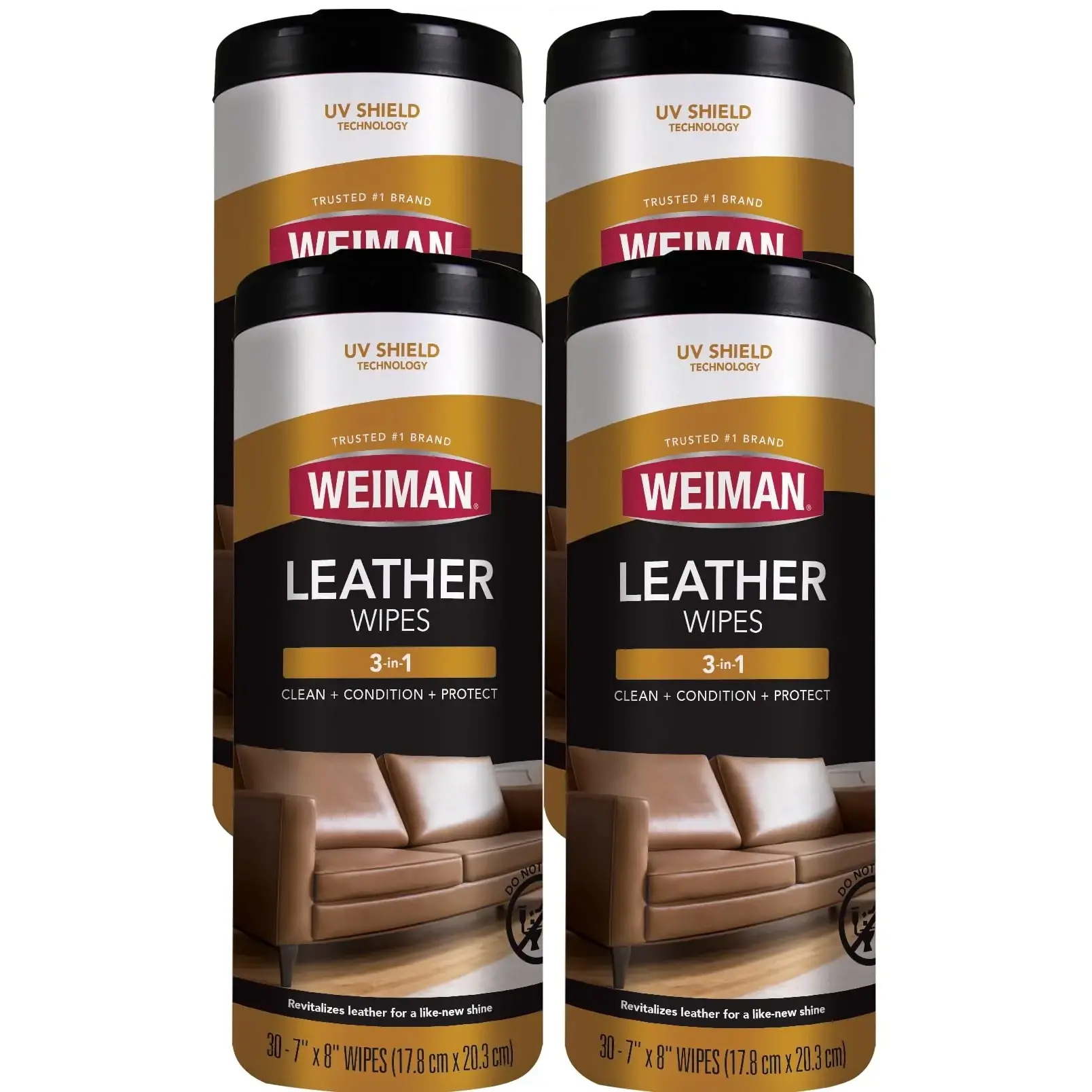 Weiman Leather Cleaner, Conditioner & Protector Wipes 120 Count (Pack of 4) | UV Protection for All Finished Leather Surfaces - main product image