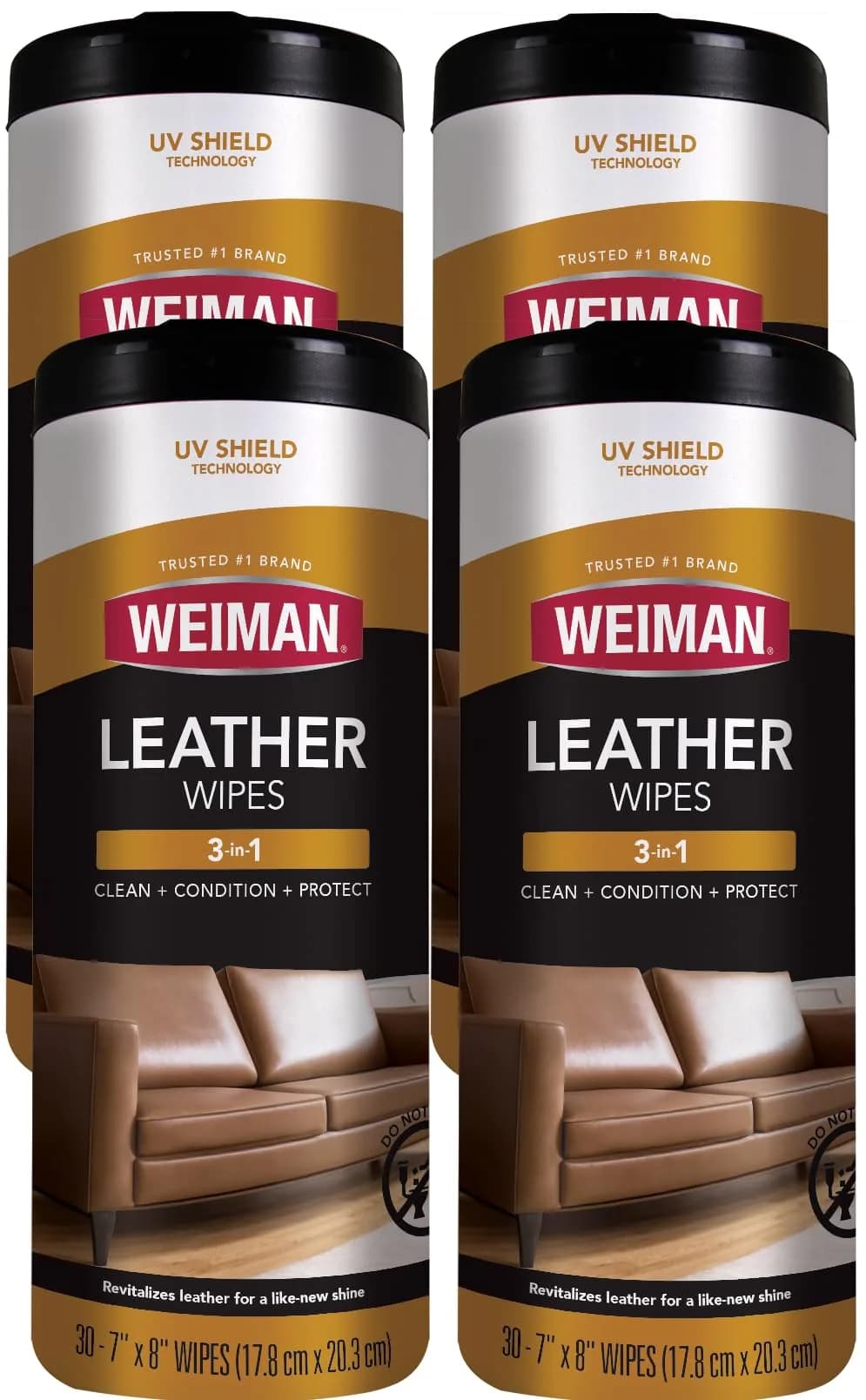 Weiman Leather Cleaner, Conditioner & Protector Wipes 120 Count (Pack of 4) | UV Protection for All Finished Leather Surfaces - main product image