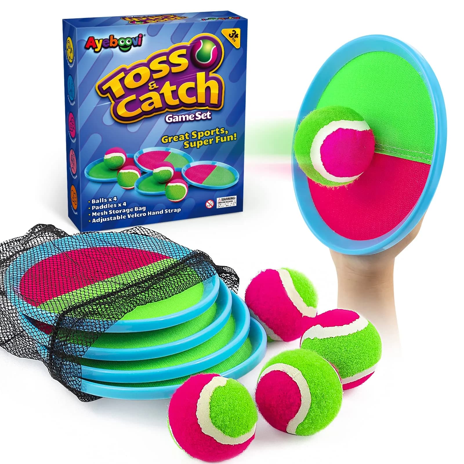 Ayeboovi Toss and Catch Ball Game Set with 4 Paddles & 4 Balls | Upgraded Outdoor Toy for Kids Ages 3-12 - main product image