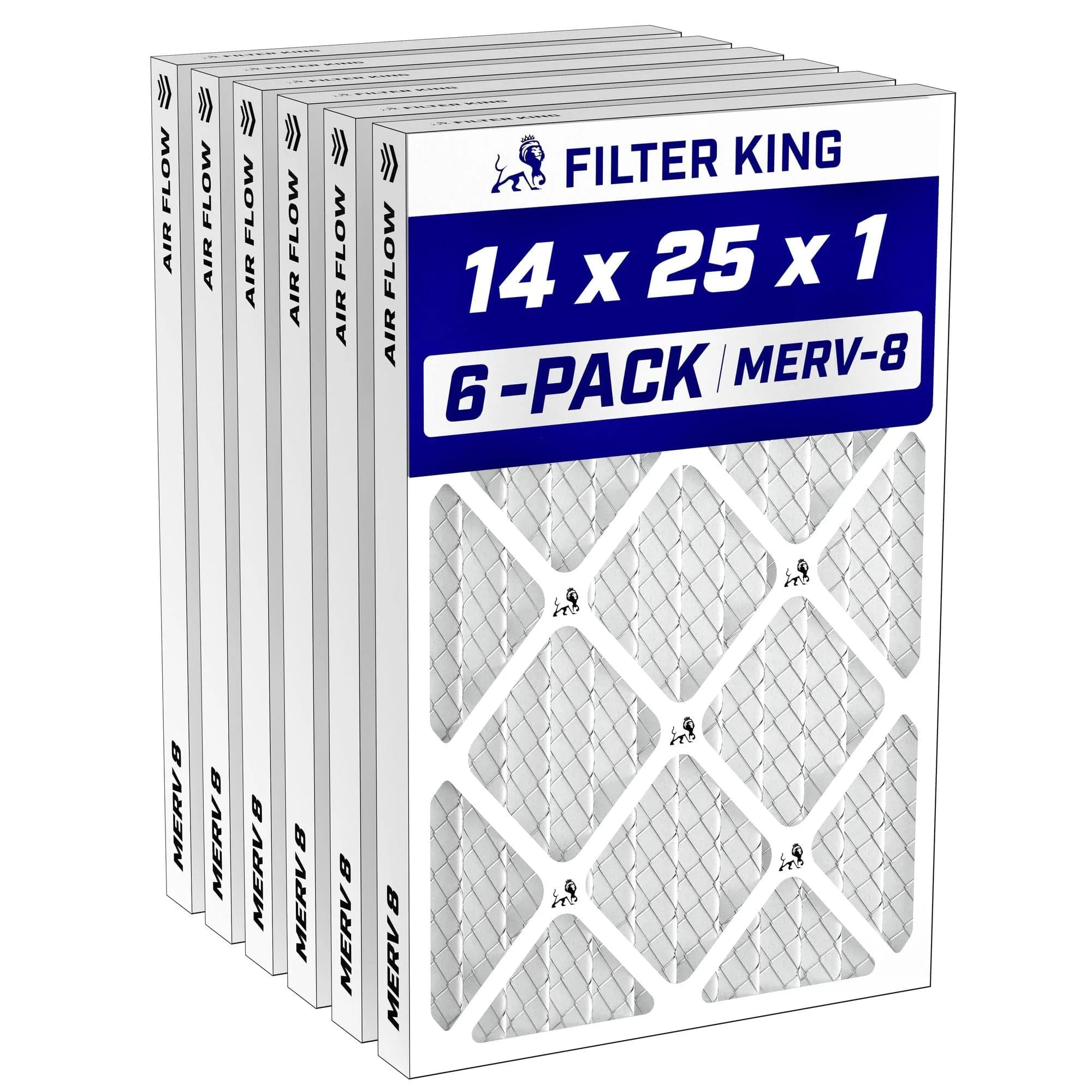 Filter King 14x25x1 Air Filter MERV 8 | 13.5x24.5x0.75 Actual Size, 6-Pack