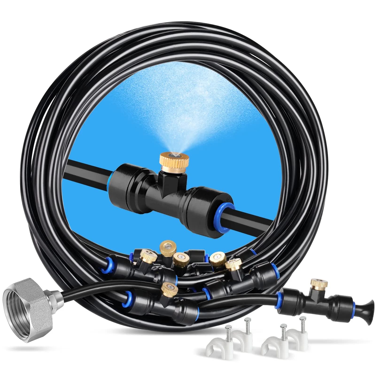 HOMENOTE Misting Cooling System 26FT (8M) with 7 Brass Nozzles & 3/4" Adapter | Outdoor Patio Mister Kit - main product image