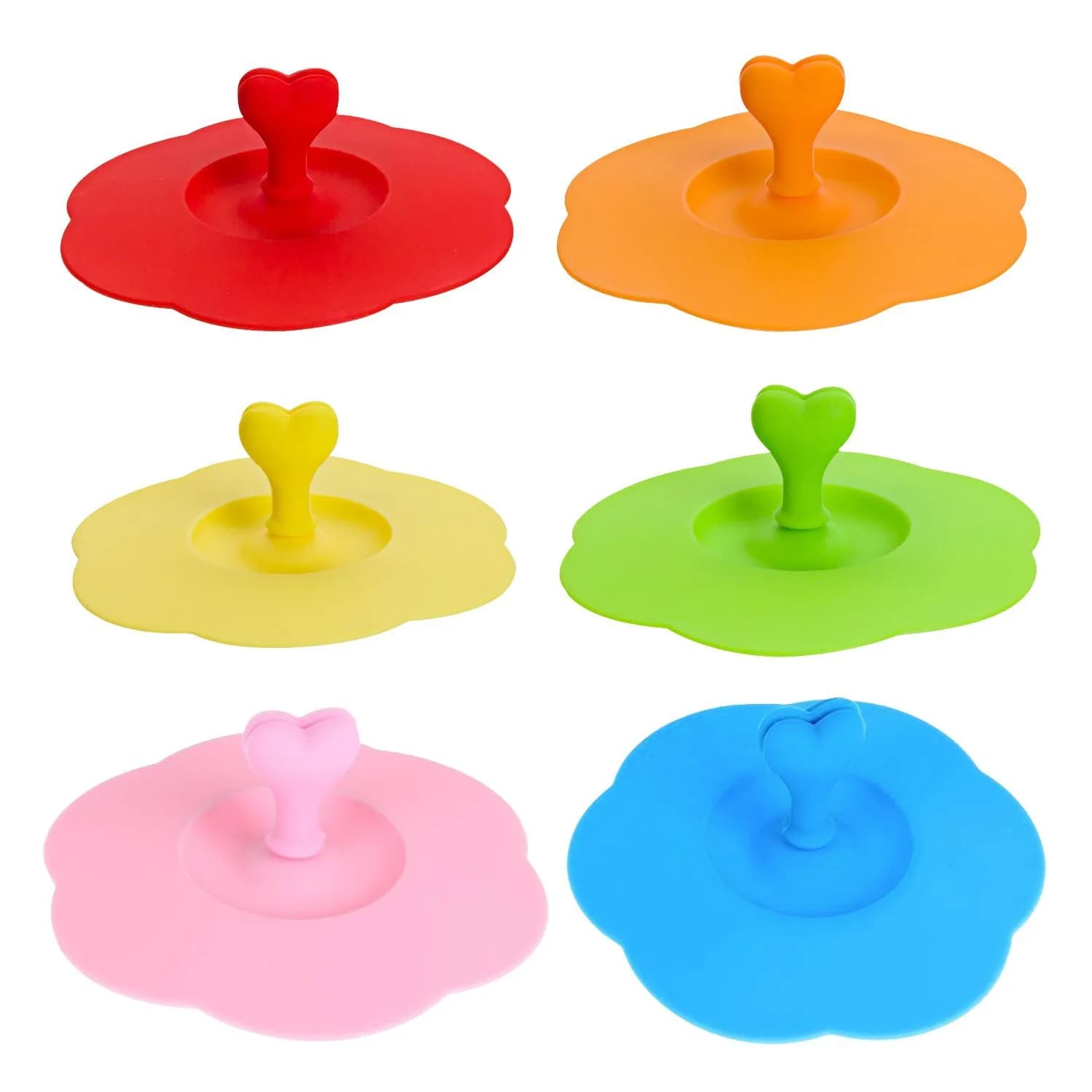 AKOAK 6 Pcs Silicone Cup Lids with Spoon Holder, 10.3cm Diameter, Food Grade, Airtight, Microwave Safe, 6 Colors