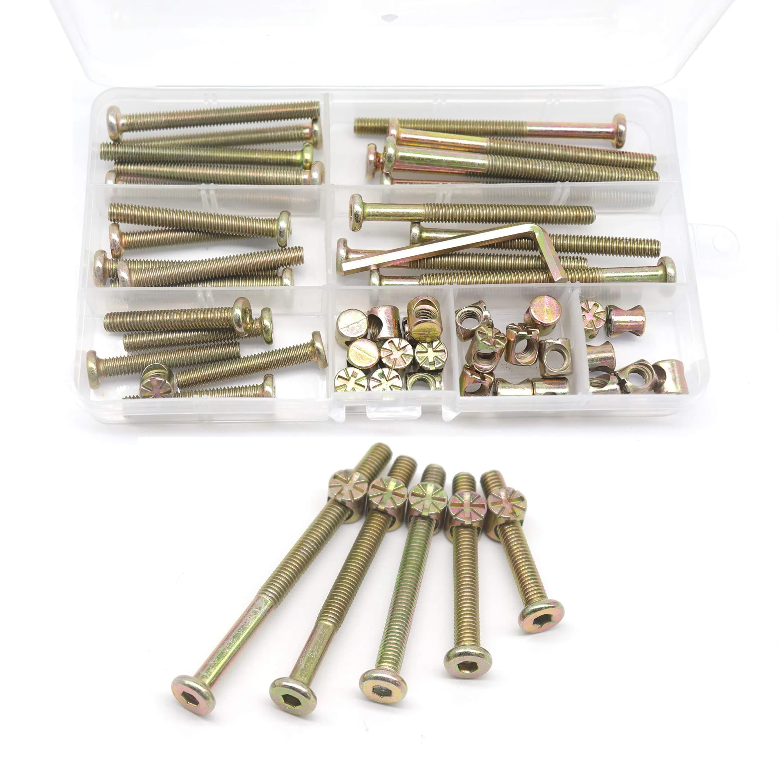 cSeao M6 x 40-80mm Furniture Bolts & Barrel Nuts Kit (51-Piece) | For Cribs, Beds, Chairs - main product image