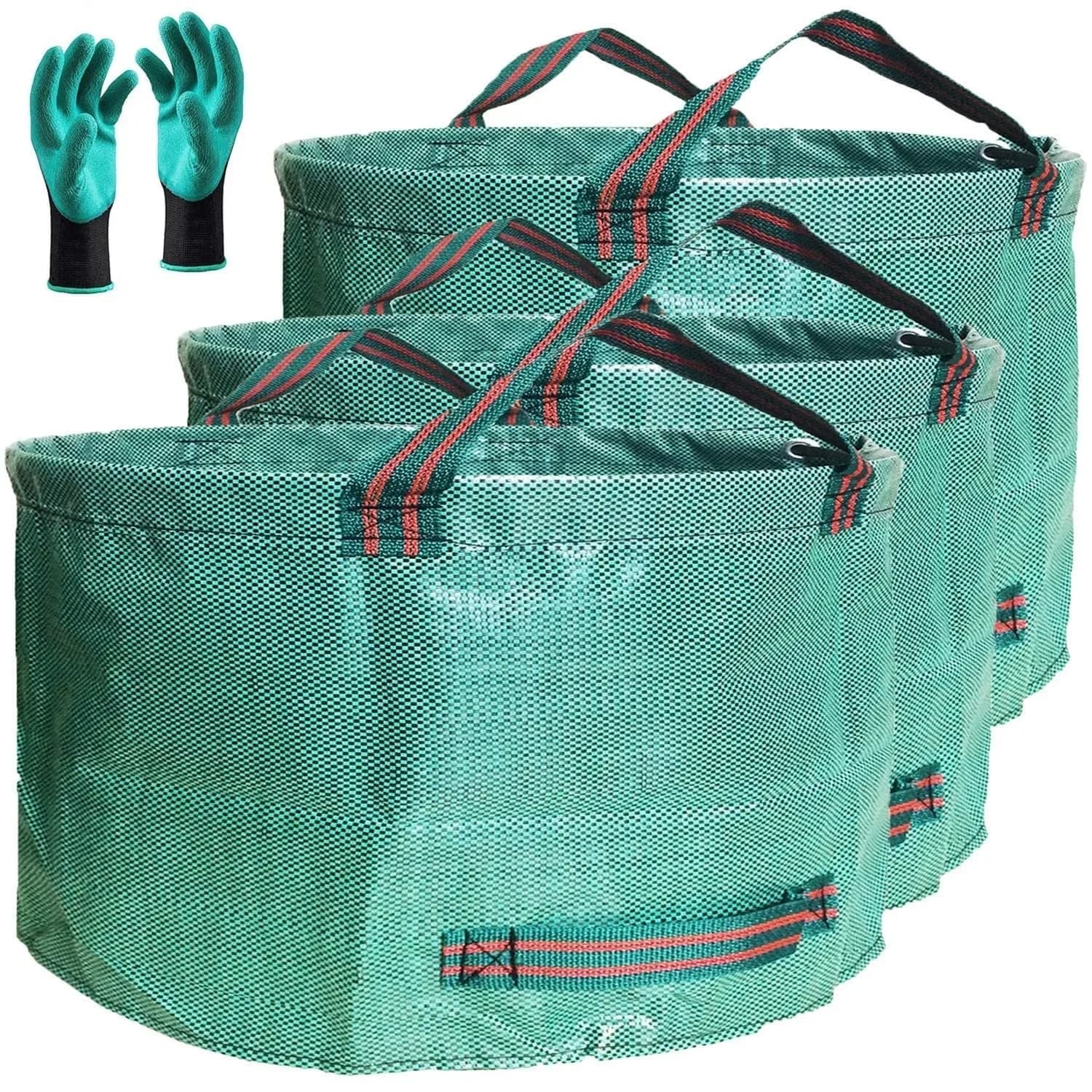 Tespher 3-Pack 63 Gallon Reusable Yard Waste Bags | Standable, Heavy Duty Lawn Debris Bin with Gloves - main product image