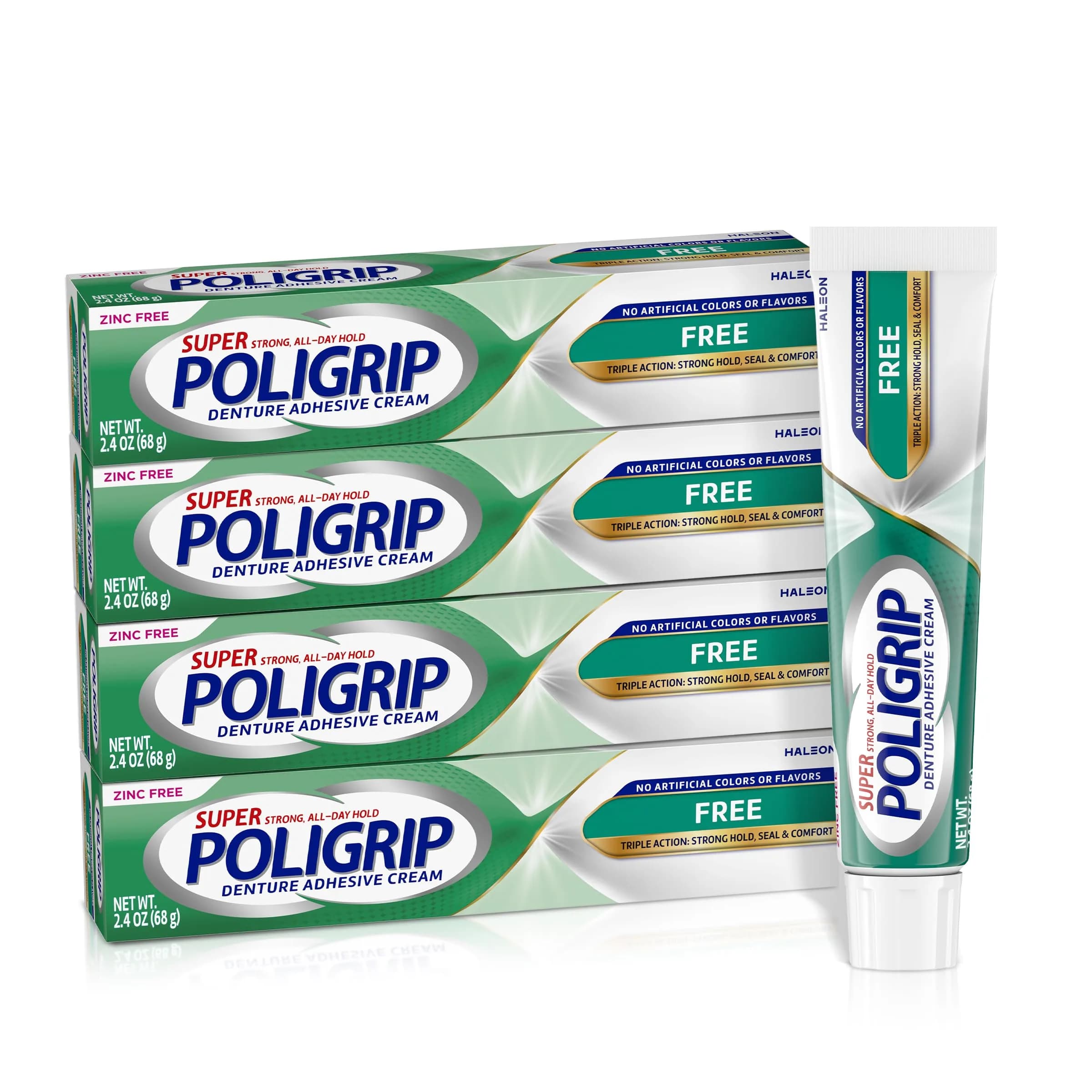 Super Poligrip Denture Adhesive Cream 2.4 oz | Strong All-Day Hold, Zinc-Free, Flavor-Free