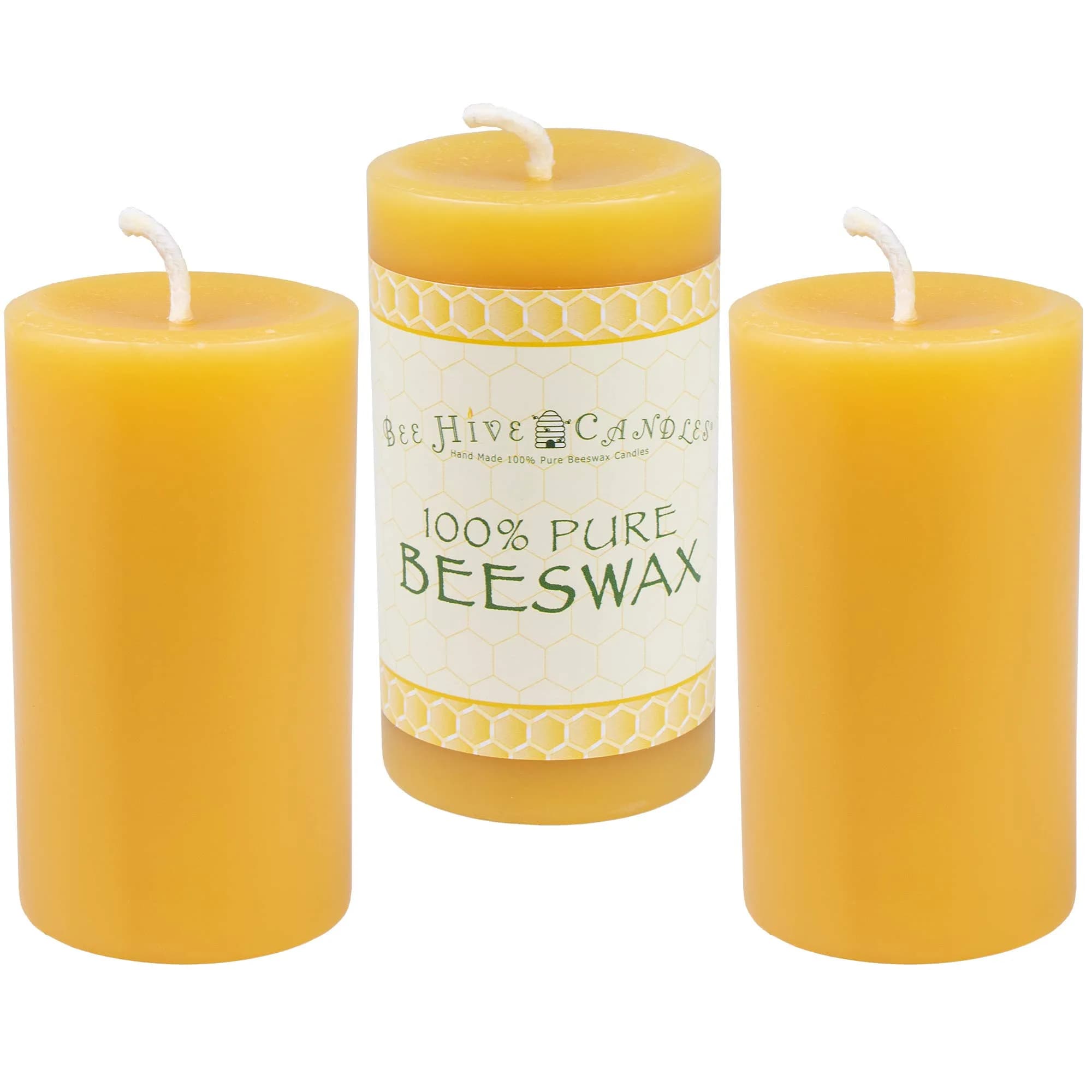 Bee Hive Candles 100% Pure Beeswax Pillar Candle (2" x 3" | Natural Honey Scent, 3-Pack) - main product image