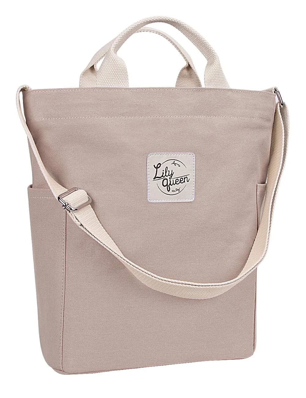 Lily queen Women Canvas Tote Handbag | Casual Hobo Shoulder Bag Crossbody in Taupe Grey