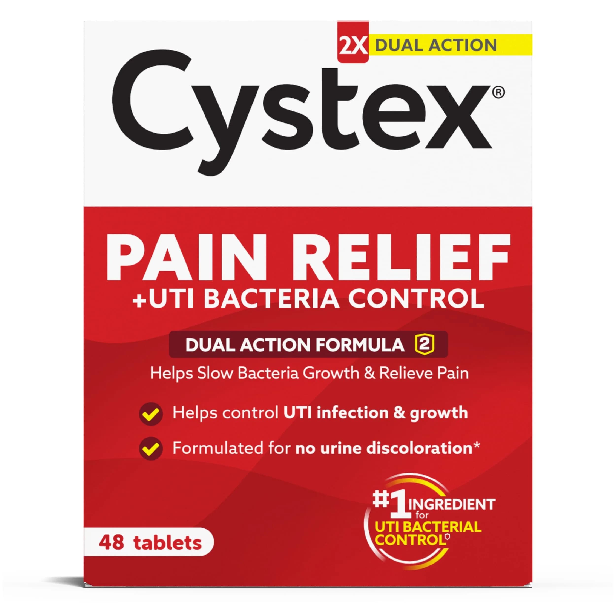 Cystex Dual-Action UTI Pain Relief Tablets, 48 Count | Fast-Acting, Non-Staining Formula for Urinary Discomfort - main product image