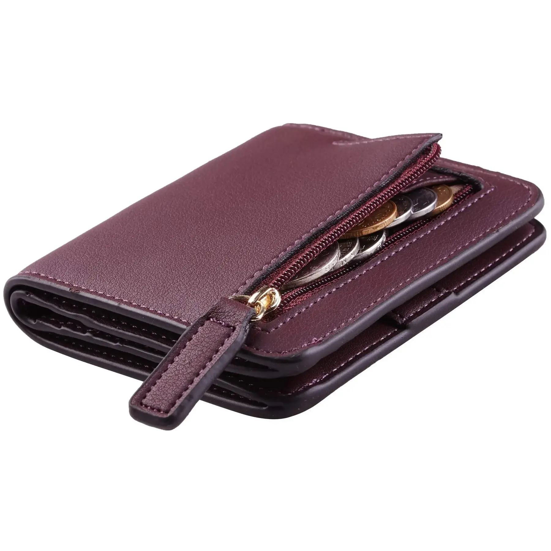 Toughergun Women's Slim Leather Wallet - Rich Red Wine Colour, RFID Protection, Compact Bifold Mini Purse - main product image
