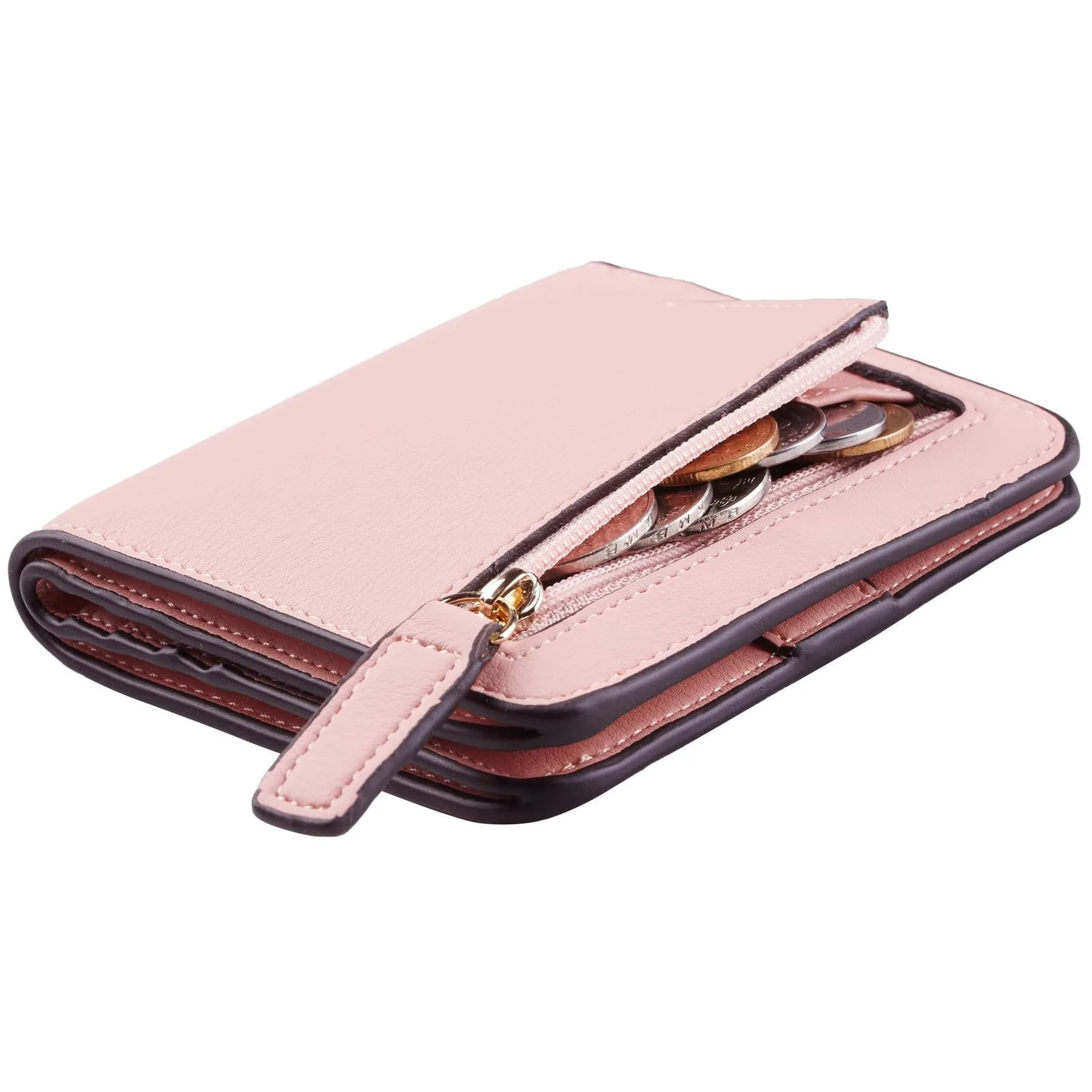 Toughergun Women's Slim Light Pink Leather Wallet with RFID Protection, Compact Bifold Mini Purse