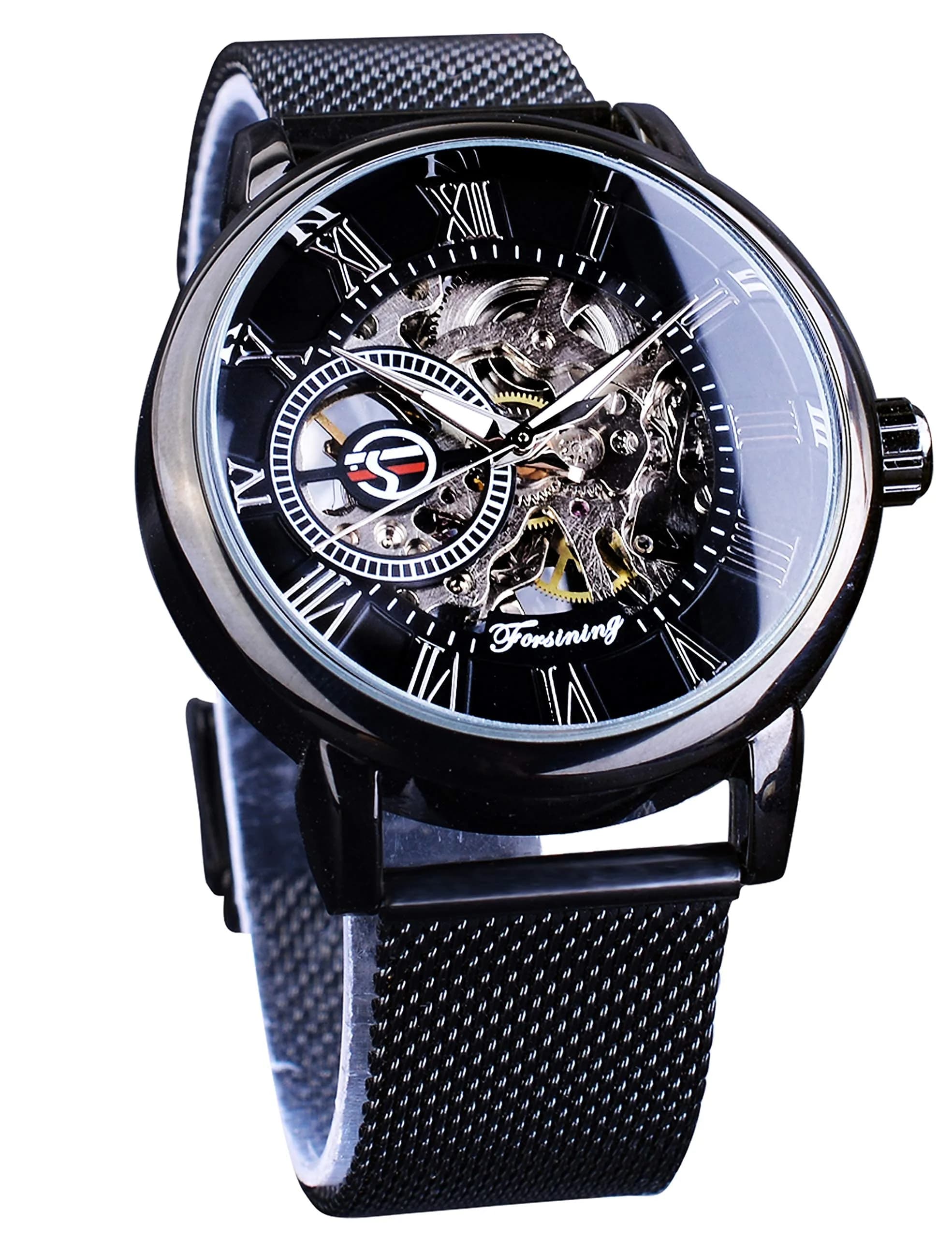 FORSINING Men's Mechanical Skeleton Watch 41mm (1.61 in) Black | Retro Design with Roman Numerals - main product image