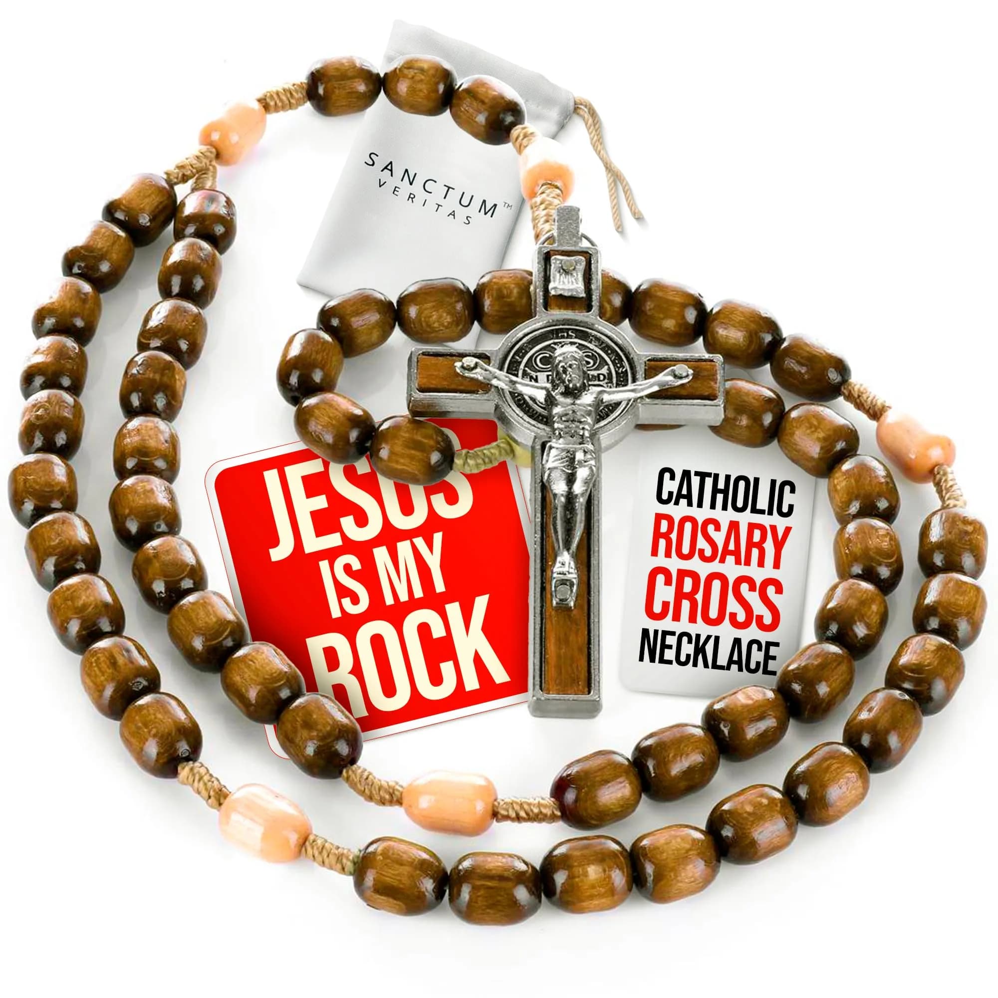 SANCTUM VERITAS Catholic Rosary Necklace | Large Italian Prayer Beads Gift 21.5 cm (8.5 inches) - main product image