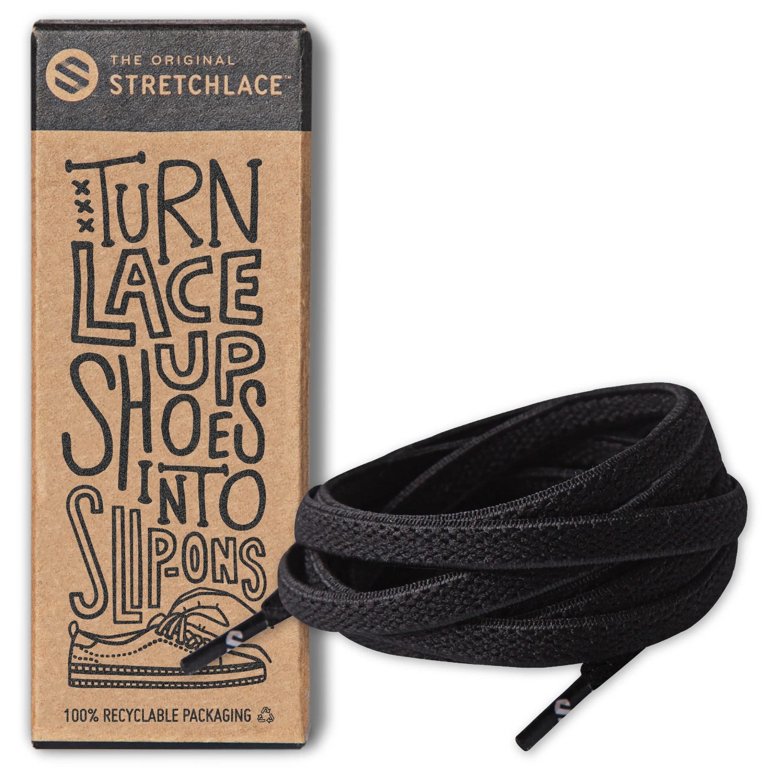 THE ORIGINAL STRETCHLACE Flat Elastic Stretch Shoelaces, Black, 45 in | No Tie, Comfortable Fit for All Ages - main product image