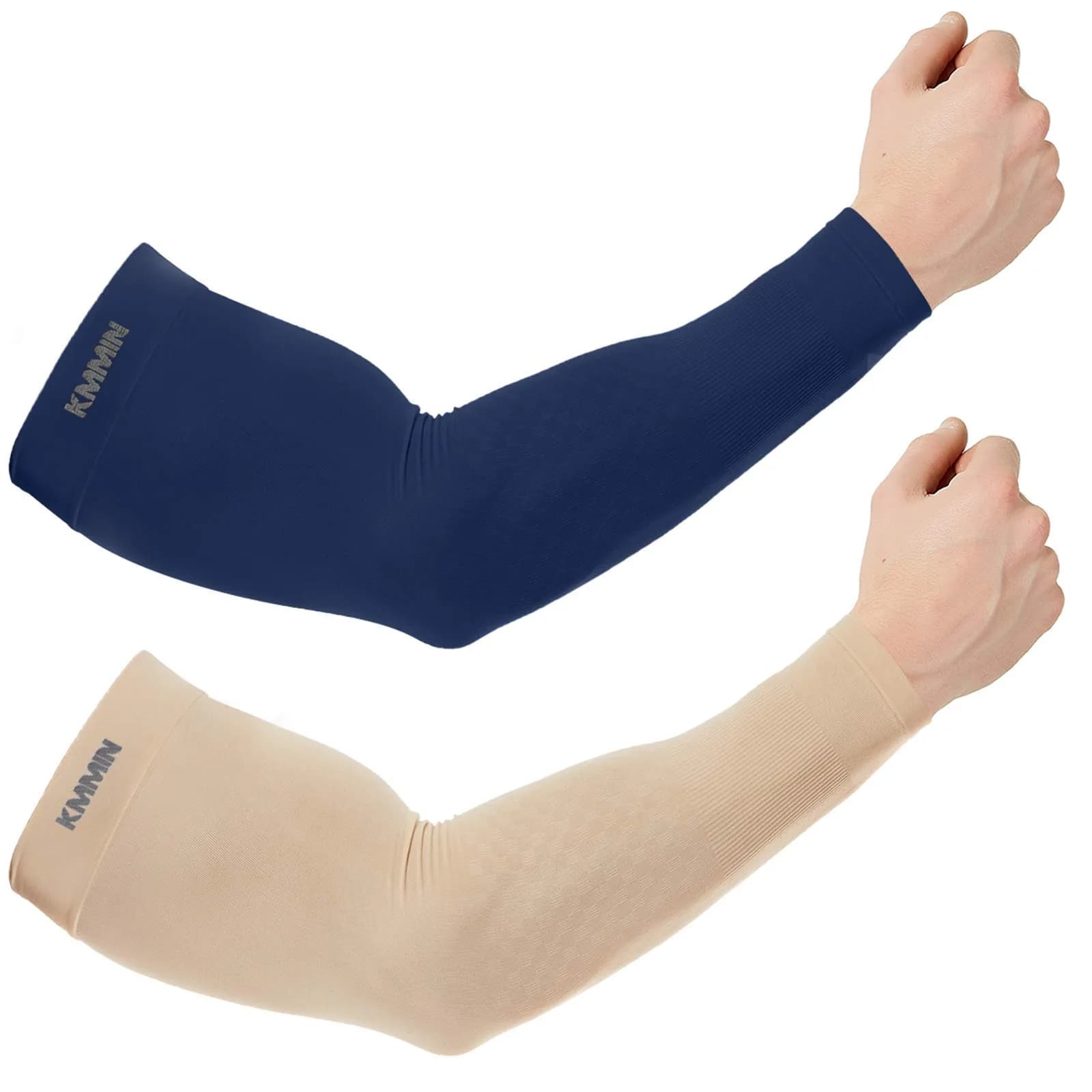 KMMIN UV Protection Arm Sleeves UPF 50 | Cooling & Compression for Driving, Cycling, Basketball, Men & Women (Navy/Beige) - main product image
