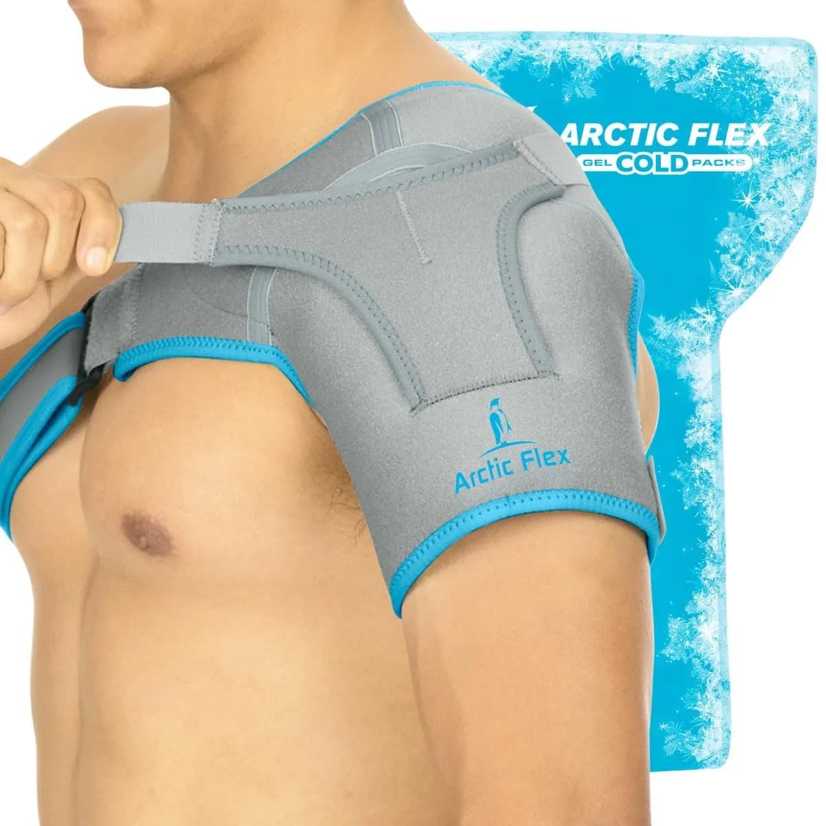 Arctic Flex Shoulder Ice Pack Brace with Gel Pack - Rotator Cuff Cold Therapy, Gray, 1 Count | Reversible, Adjustable Compression for Left/Right Shoulder Pain Relief - main product image