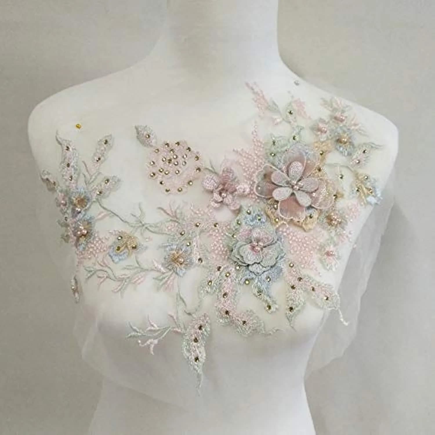 FEEPOP 3D Embroidered Flower Patch 35cm x 28cm (13.8x11 inch) | Sew-On Lace Applique for Wedding Dresses - main product image