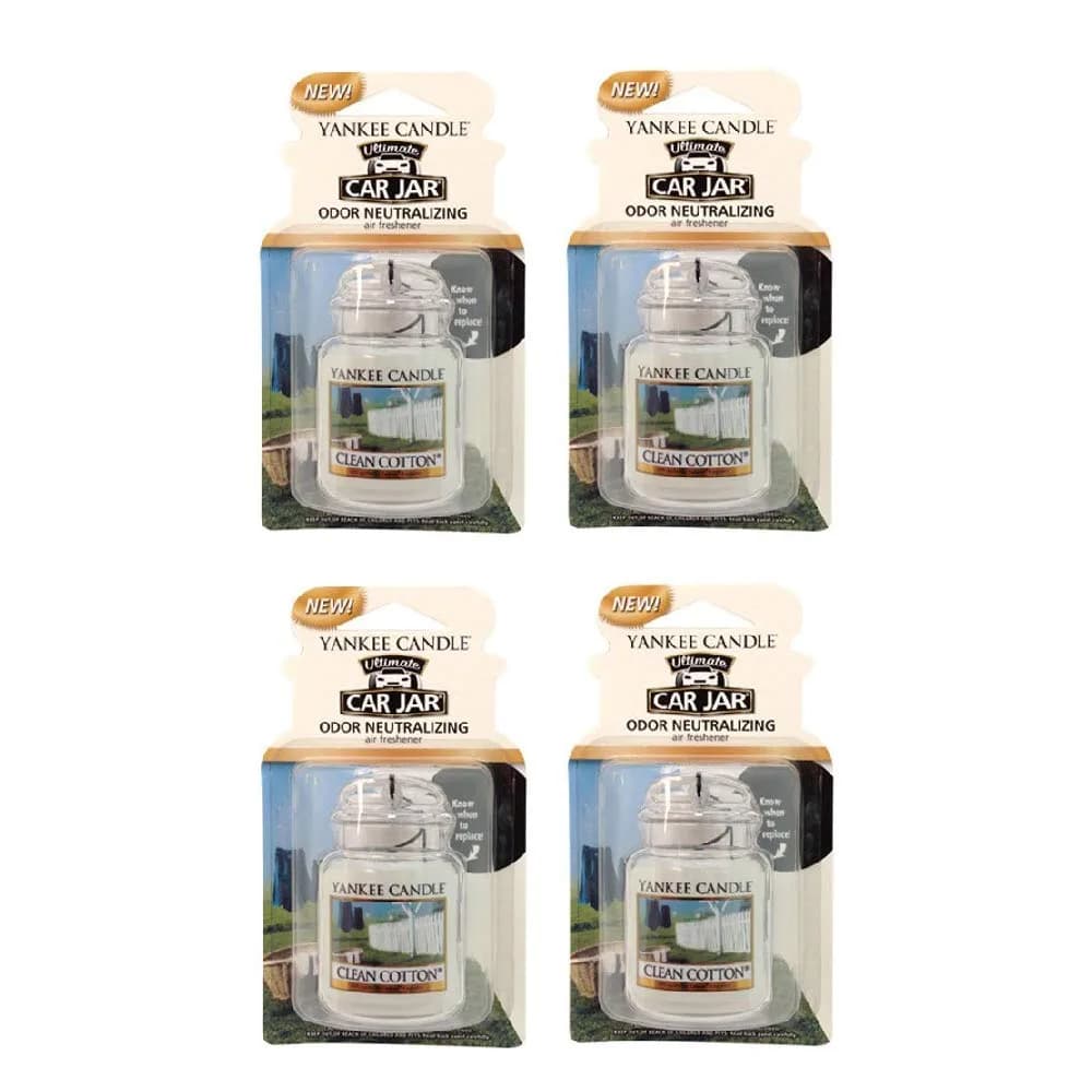 Yankee Candle Gel Car Jar Ultimate Hanging Air Freshener, Clean Cotton Scent, 4 Packs | Odor Neutralizing for Cars & Small Spaces - main product image