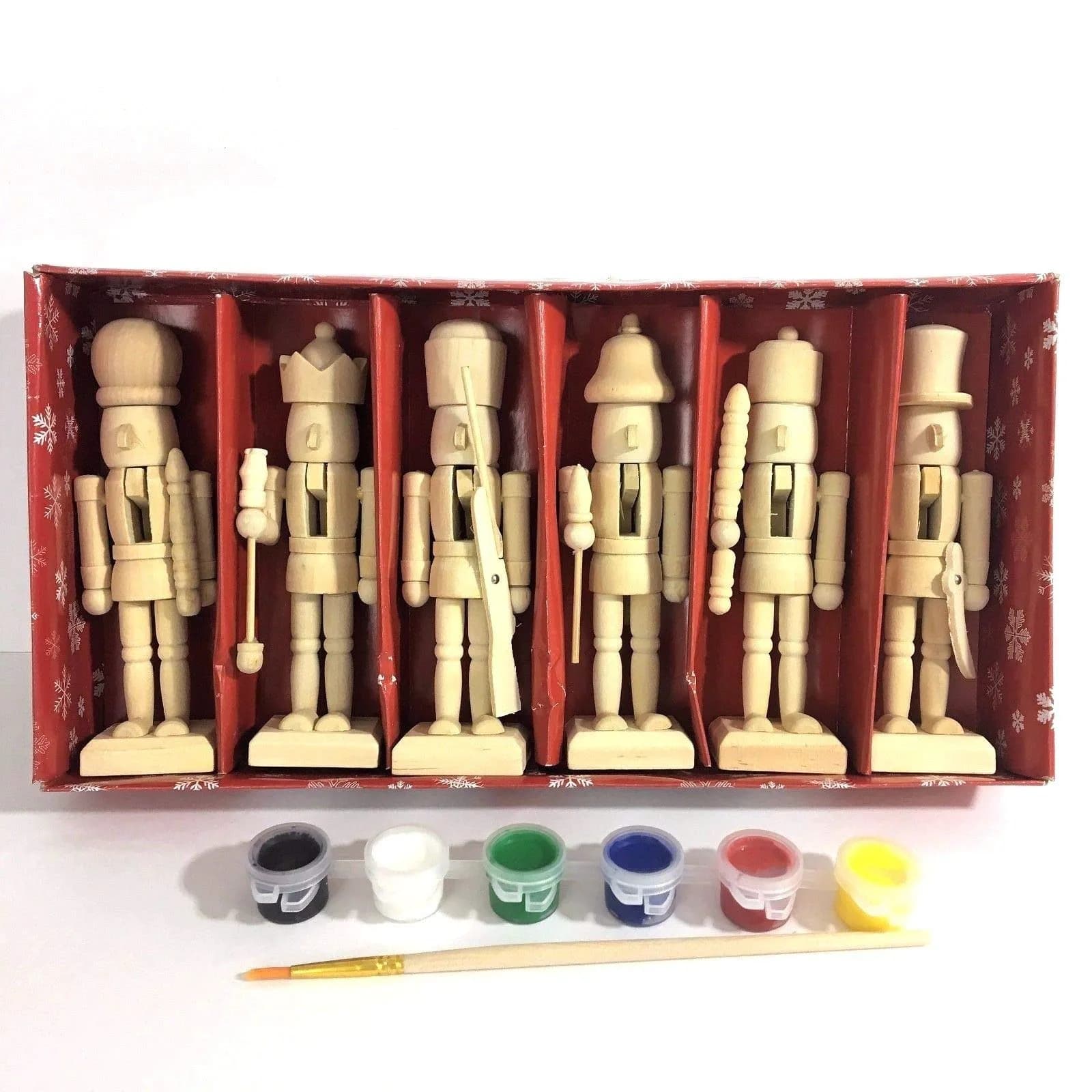 Paint Your Own 5" Mini Wooden Nutcrackers Christmas Craft Kit Box Set of 6 DIY | Unpainted Wooden Nutcrackers for Kids & Adults - main product image
