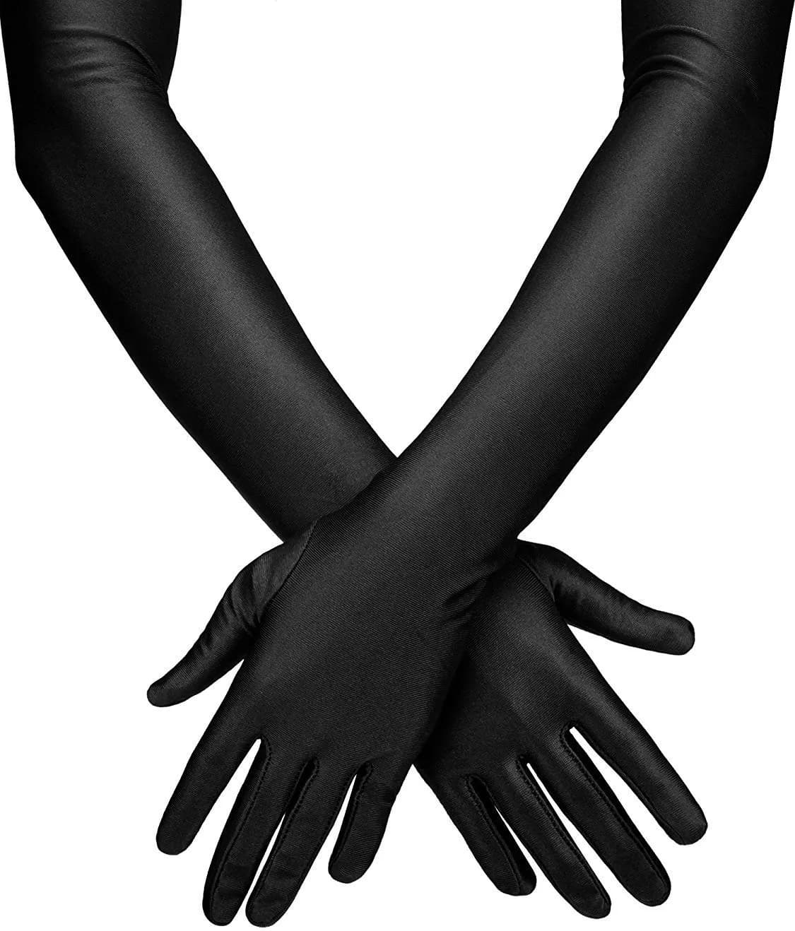 Onwon Black Satin Elbow Length Opera Gloves 22 Inch (56 cm) | Classic 1920s Style for Women
