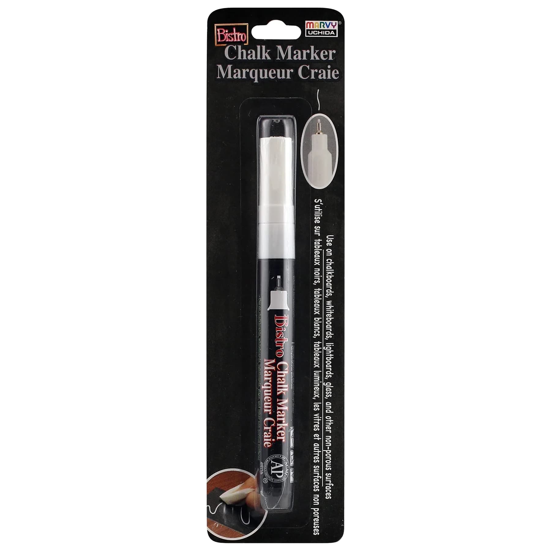 Uchida Bistro Chalk Marker Extra Fine Tip White | Works on Non-Porous Surfaces - main product image