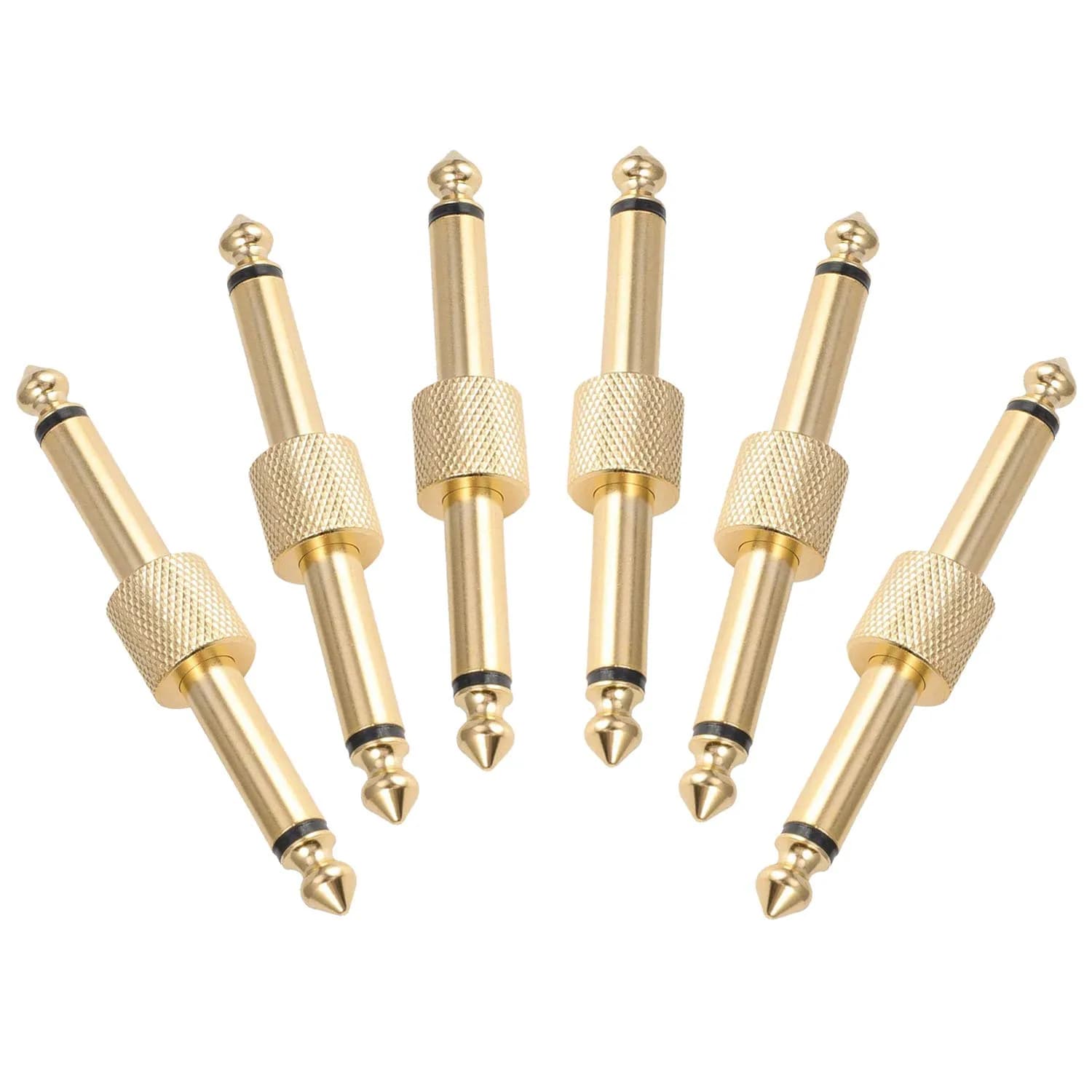 OTraki 6 Pack Guitar Pedal Connector 1/4 inch Effect Pedal Coupler Gold Plated 6.35mm | Straight Male to Male Plug