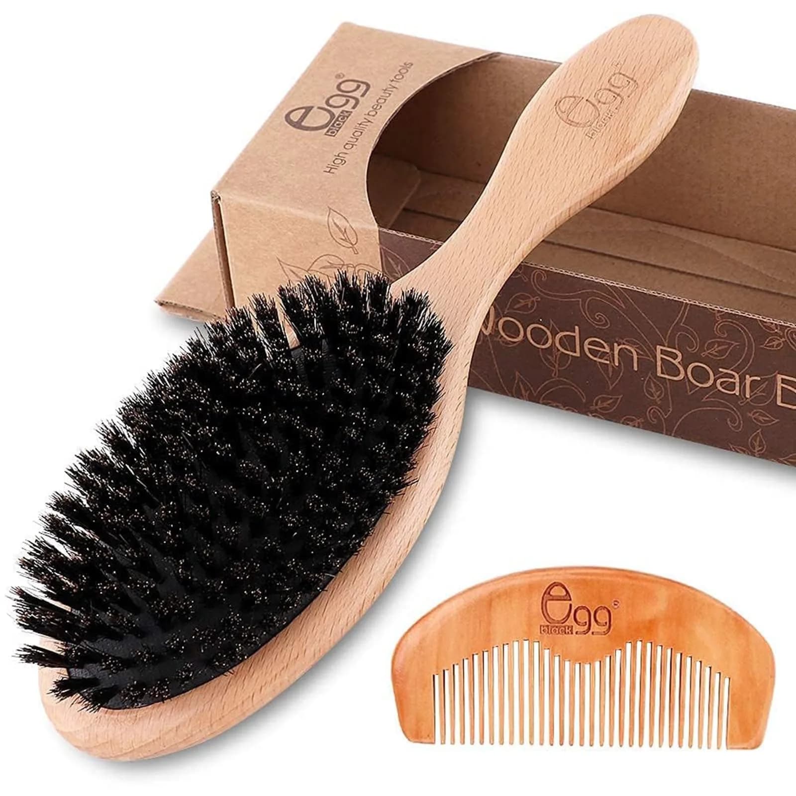BLACK EGG Boar Bristle Brush for Wet/Dry Hair - Smoothing, Massaging, Detangling, Reduce Frizz, Restore Shine - Bamboo Brush for Women, Men, Kids