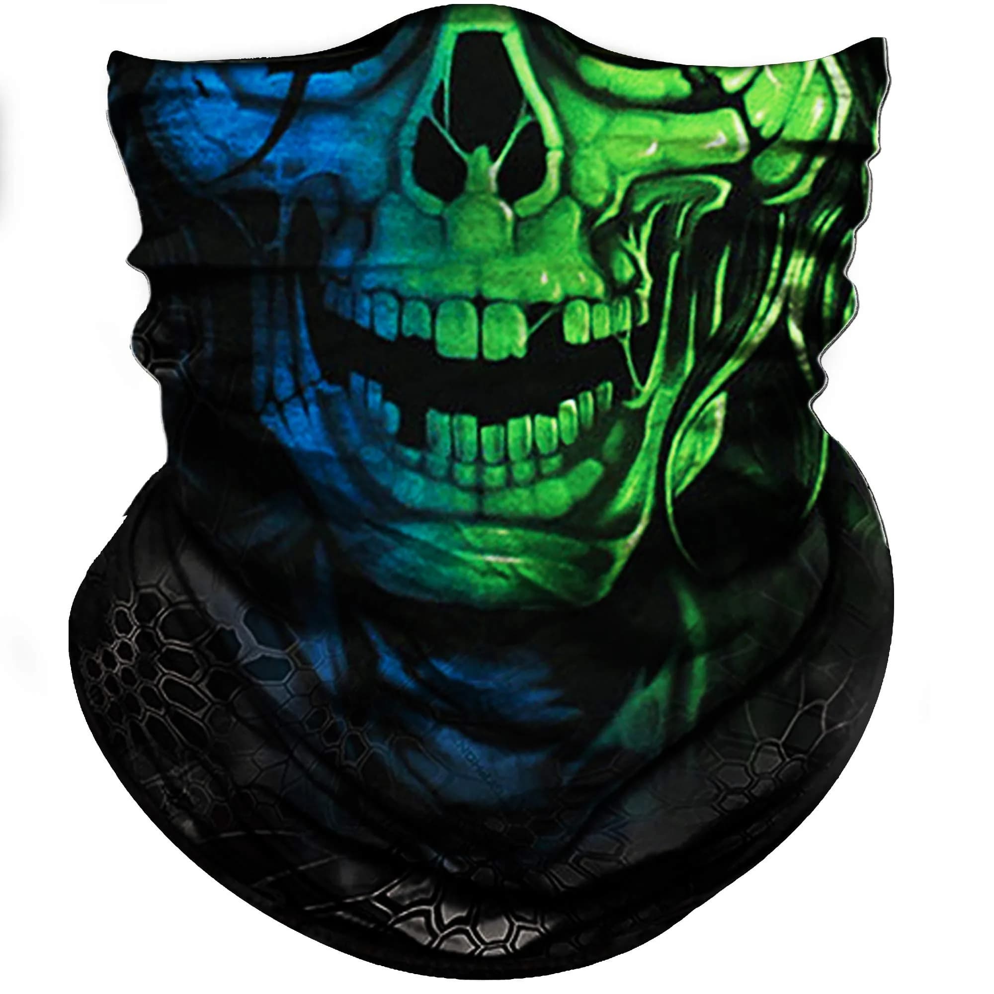 Obacle Skull Face Mask Half for Dust Wind UV Sun Protection Seamless 3D Tube Mask Bandana for Men Women (Skull Light Blue Rock Melt)
