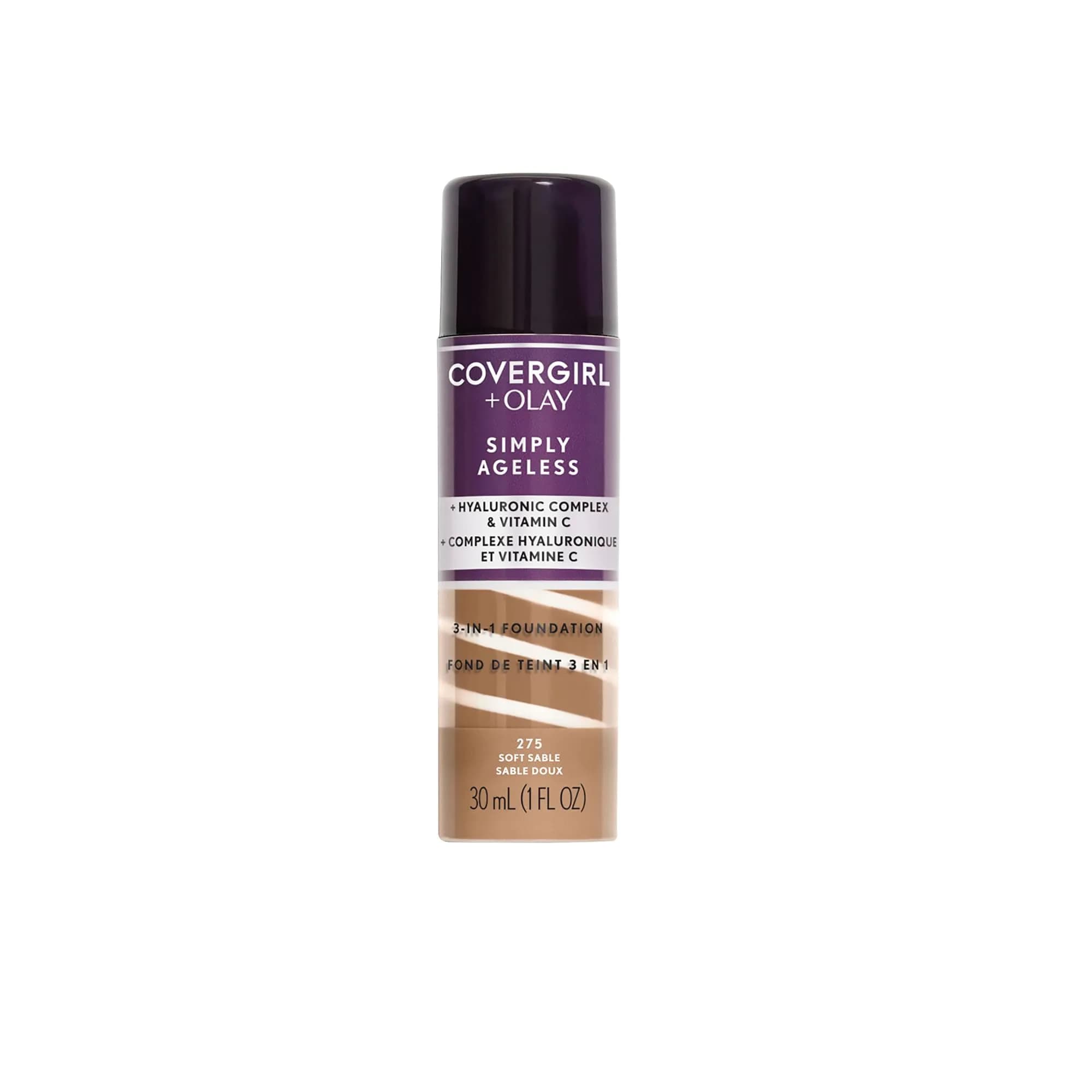 COVERGIRL Simply Ageless 3-in-1 Foundation - 275 Soft Sable | Anti-Aging Liquid Foundation with Hyaluronic Complex & Vitamin C - main product image