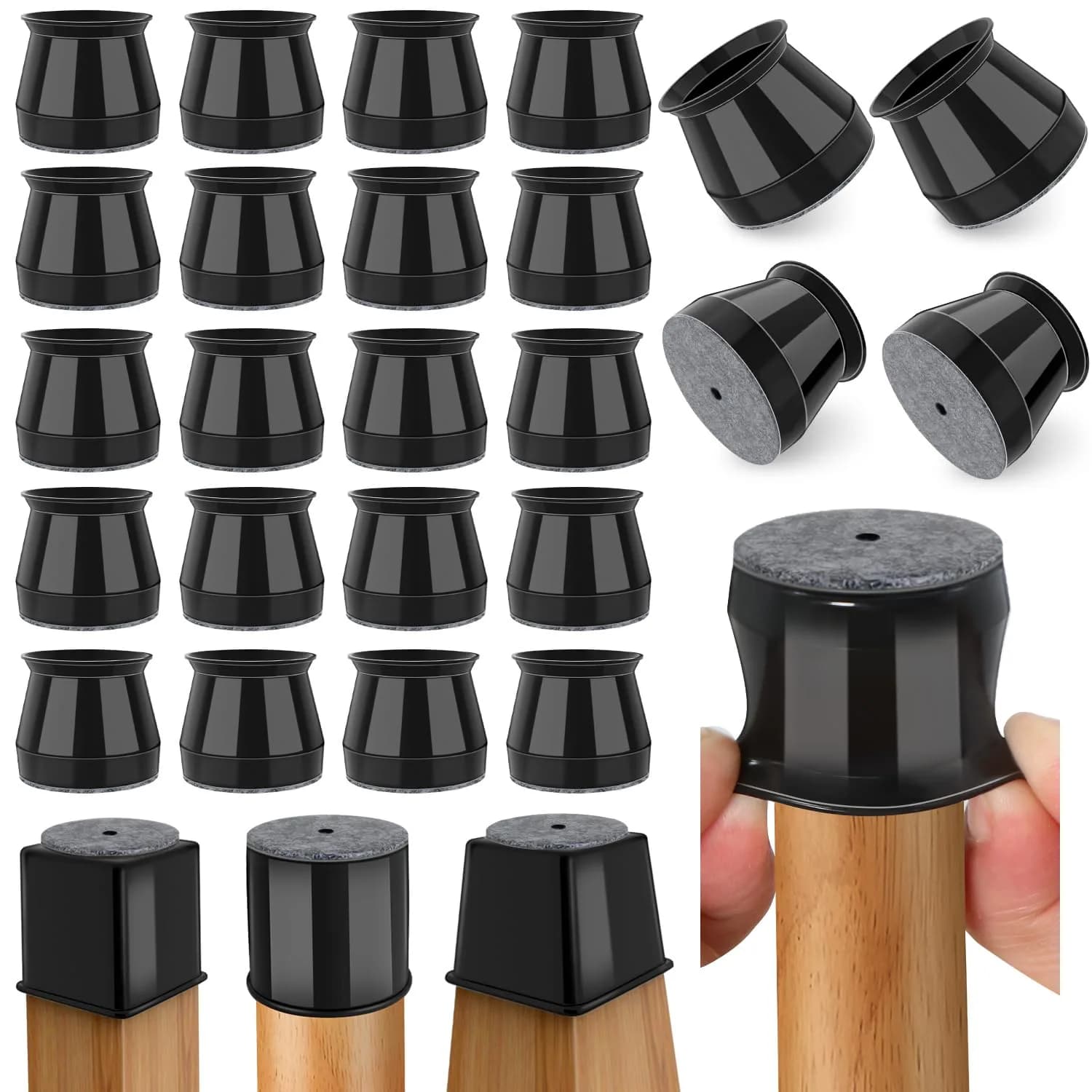 Ansible 24 Pcs Round Chair Leg Floor Protectors L Size 33-50mm Black | Protect Hardwood & Tile Floors - main product image