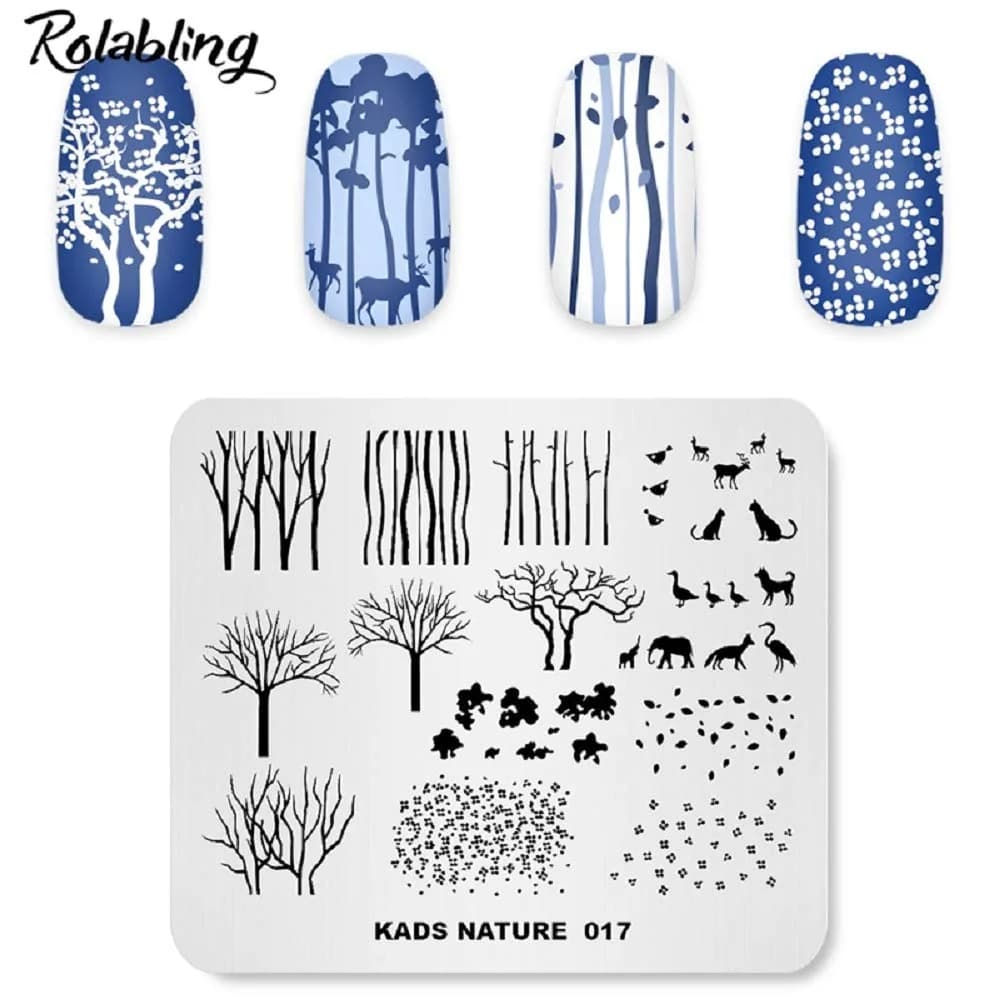 Rolabling Forest Tree Nail Stamping Plate Nature Fox 8*7cm | Reusable Stainless Steel Nail Art Template