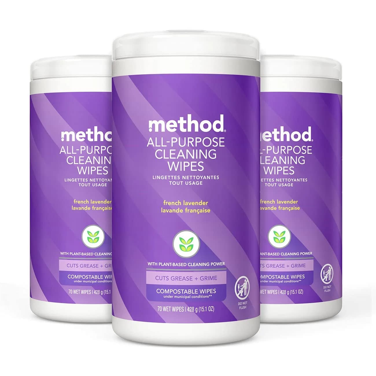 Method All-Purpose Cleaning Wipes, French Lavender, 70 Count | Compostable, Plant-Based, 3 Pack